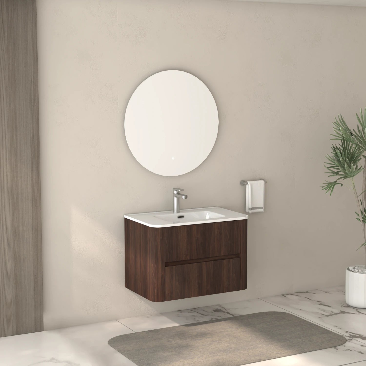 30" Wall Mounted Bathroom Vanity with Sink Dark Walnut - Luciddepo