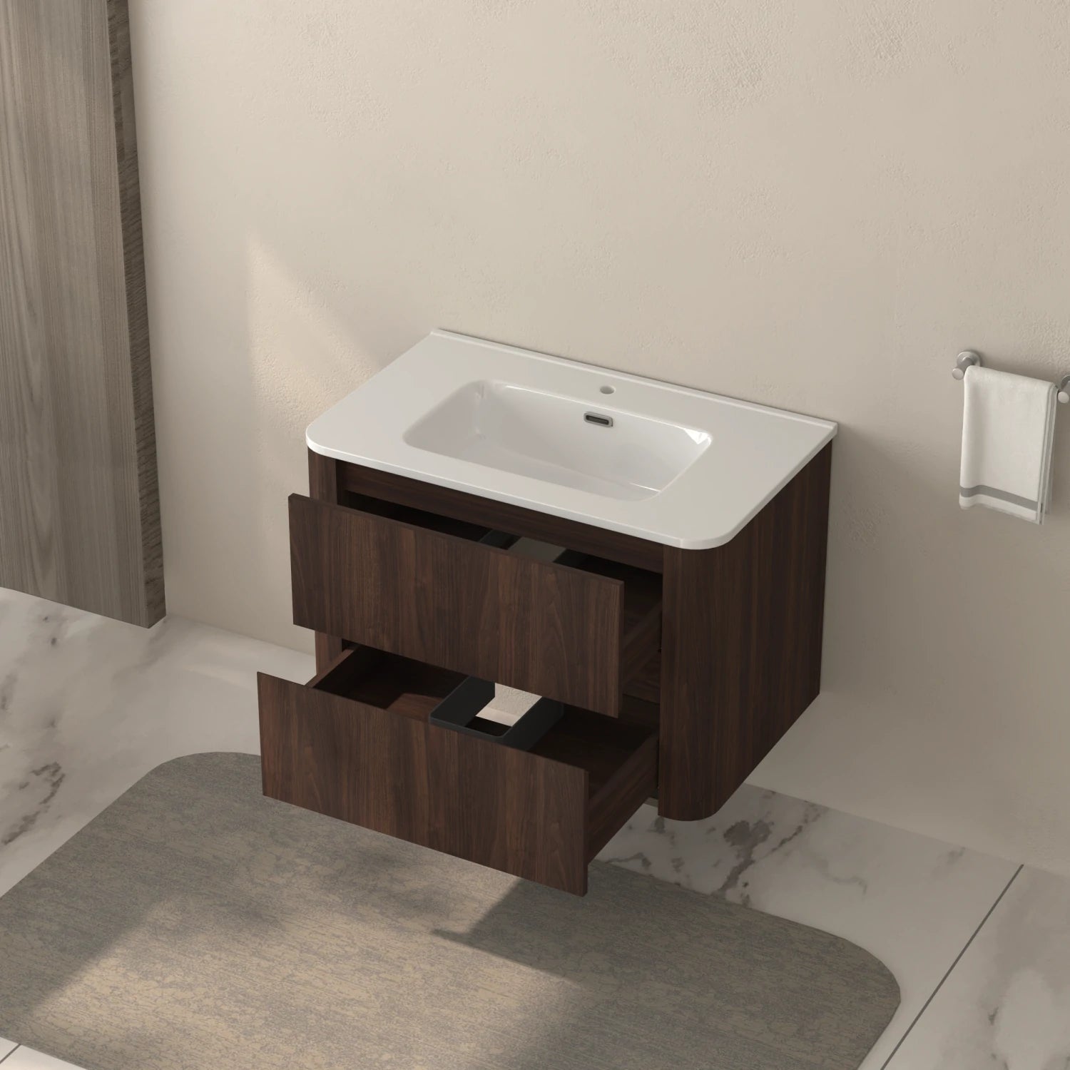 30" Wall Mounted Bathroom Vanity with Sink Dark Walnut - Luciddepo