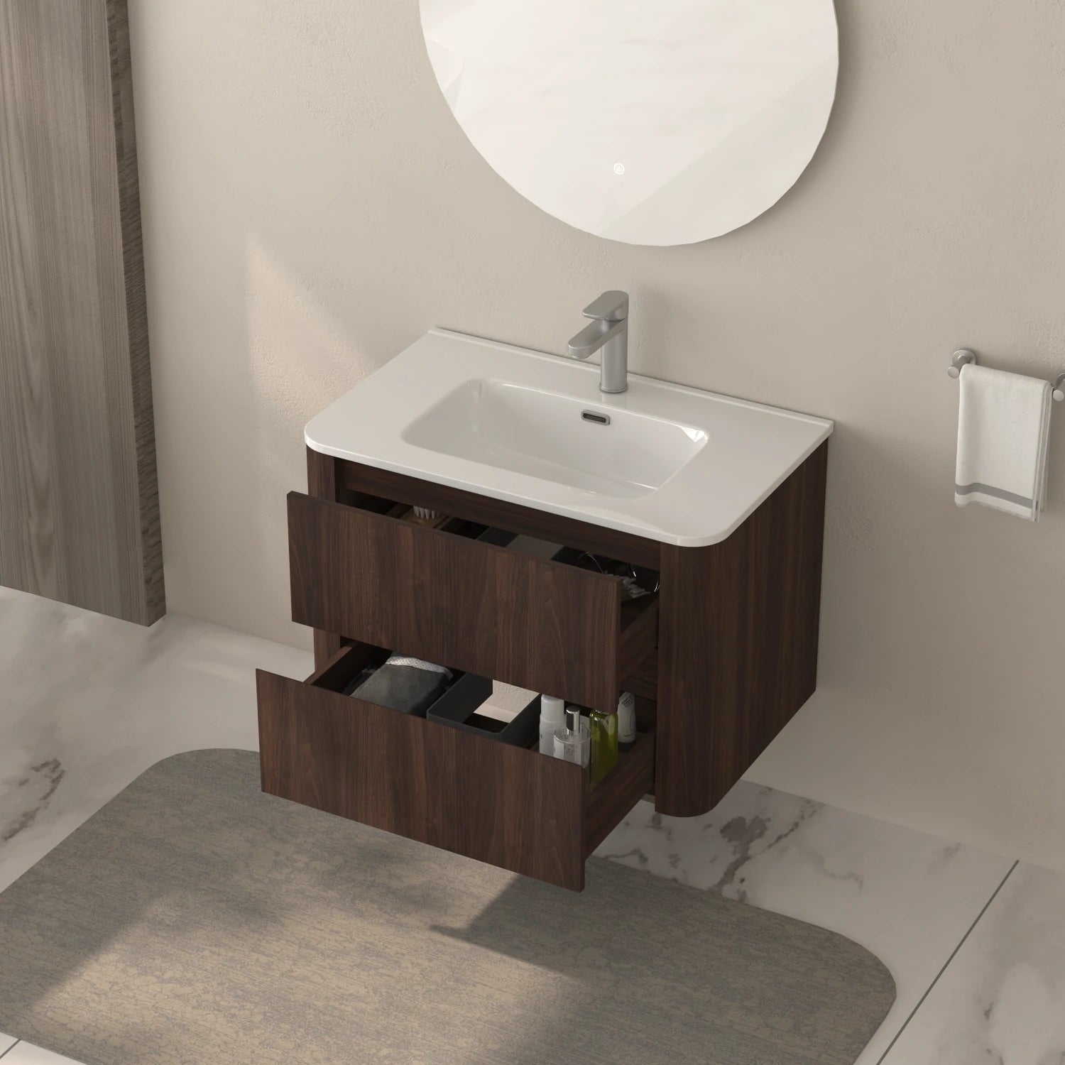 30" Wall Mounted Bathroom Vanity with Sink Dark Walnut - Luciddepo
