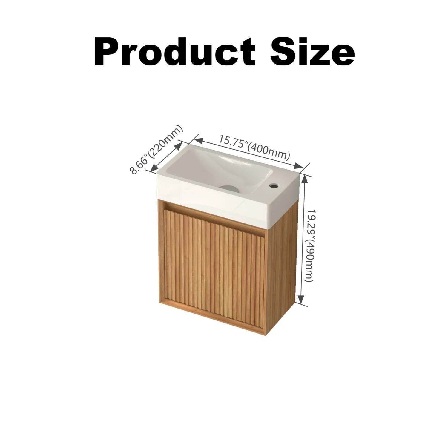16" Small Wall Mounted Bathroom Vanity, with White SMC Resin Basin, Acacia Solid Wood Color - Luciddepo