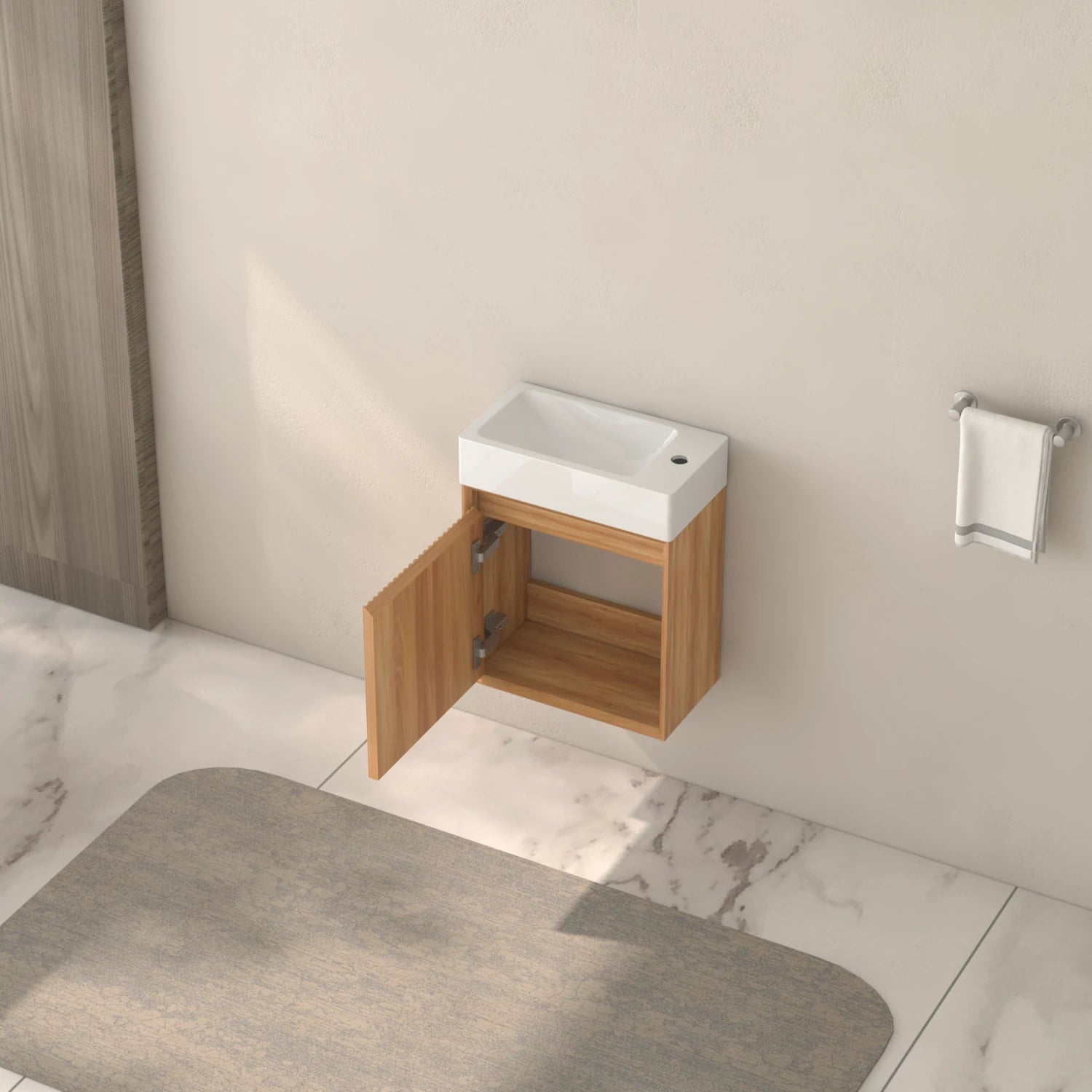 16" Small Wall Mounted Bathroom Vanity, with White SMC Resin Basin, Acacia Solid Wood Color - Luciddepo