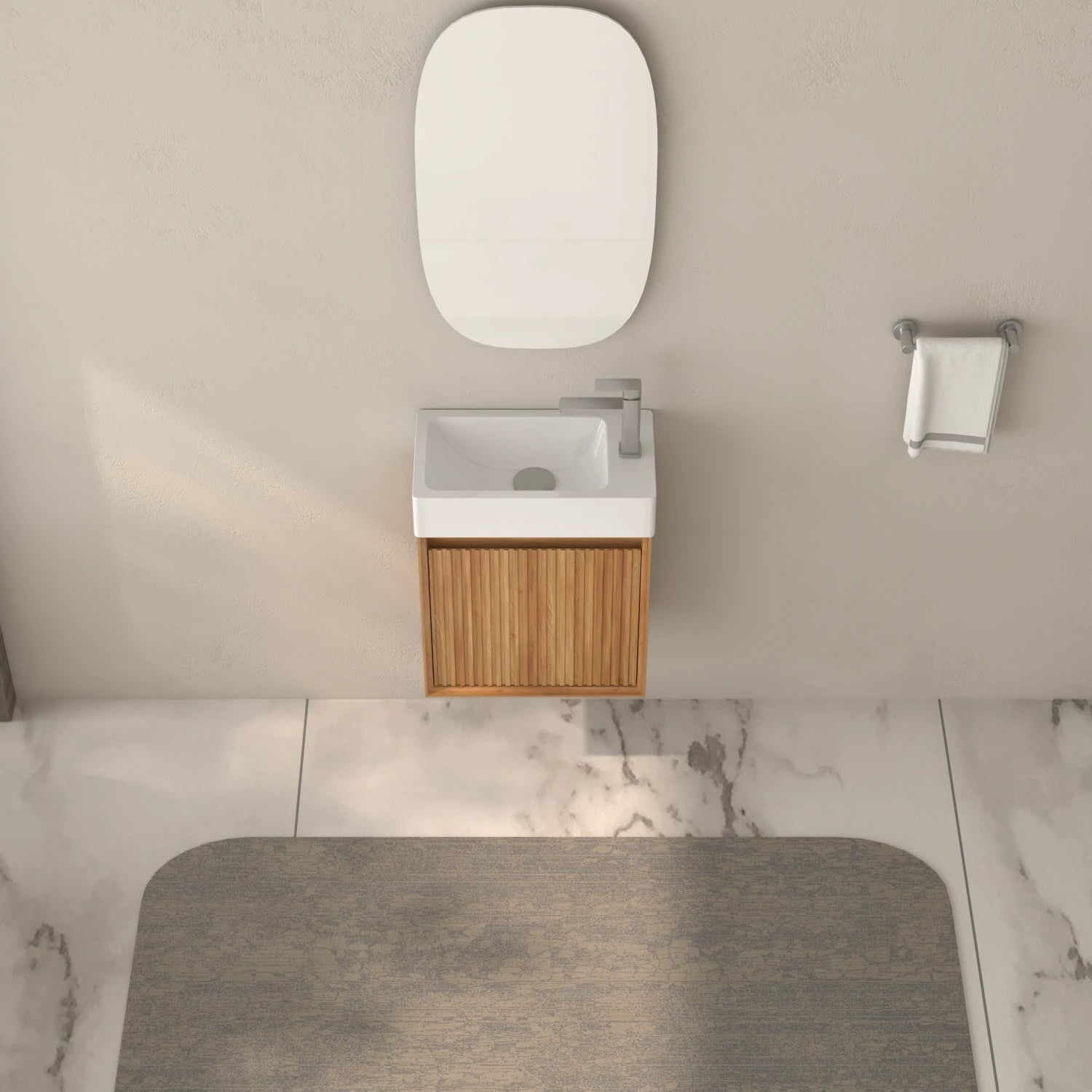 16" Small Wall Mounted Bathroom Vanity, with White SMC Resin Basin, Acacia Solid Wood Color - Luciddepo
