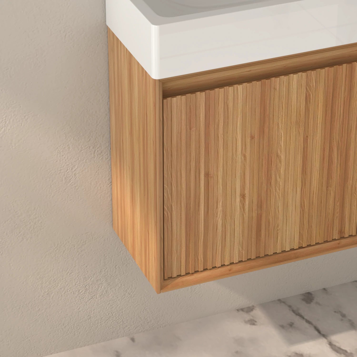 16" Small Wall Mounted Bathroom Vanity, with White SMC Resin Basin, Acacia Solid Wood Color - Luciddepo