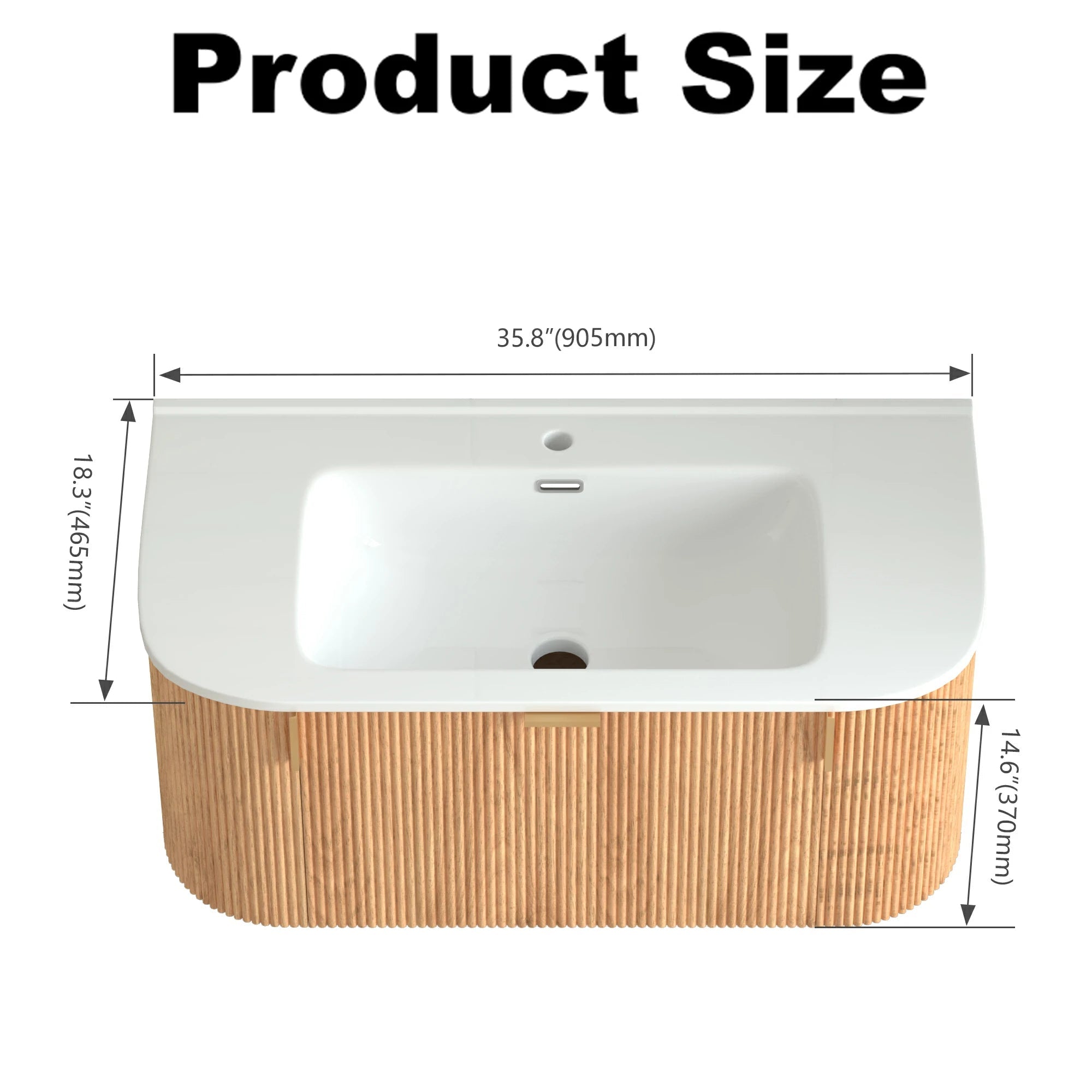 36" Wall-Mounted Bathroom Vanity Pre-Assembled in Natural Walnut Color with White Ceramic Basin - Luciddepo