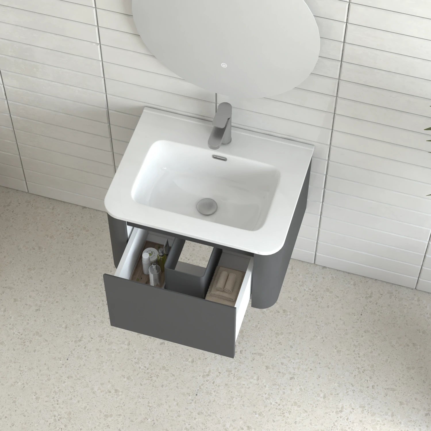 30" Grey Wall Mounted Bathroom Vanity with Basin - Luciddepo