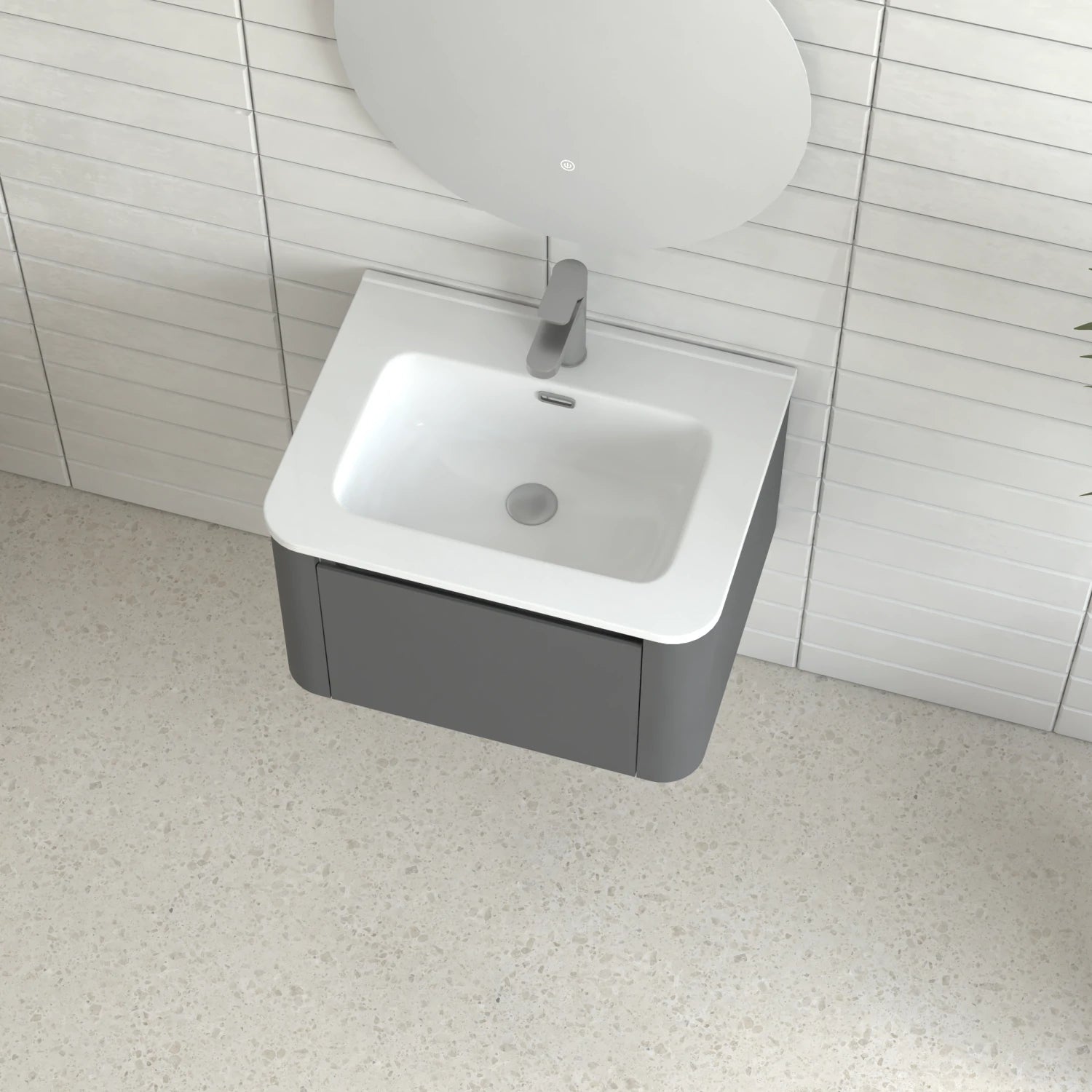 24" Grey Wall Mounted Bathroom Vanity with Basin - Luciddepo