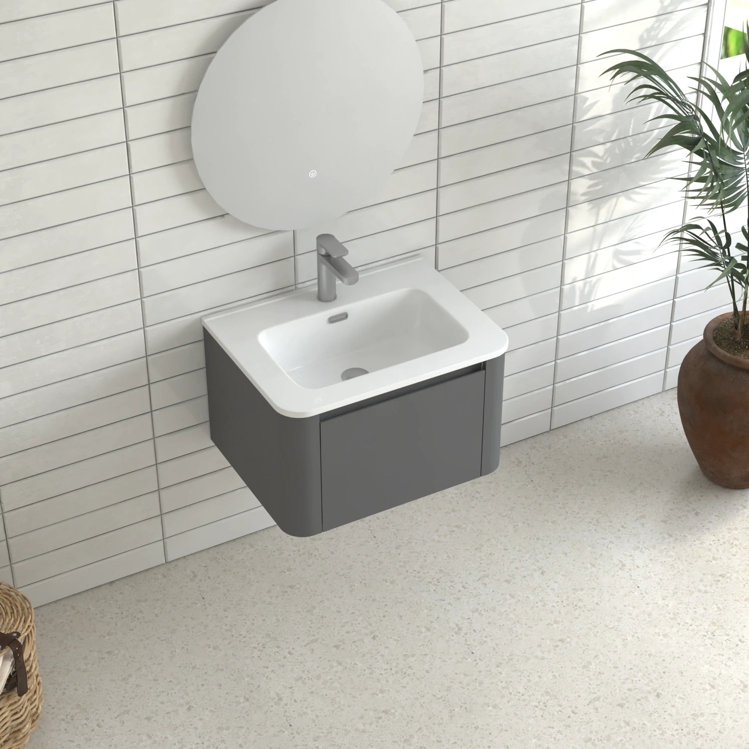 24" Grey Wall Mounted Bathroom Vanity with Basin - Luciddepo
