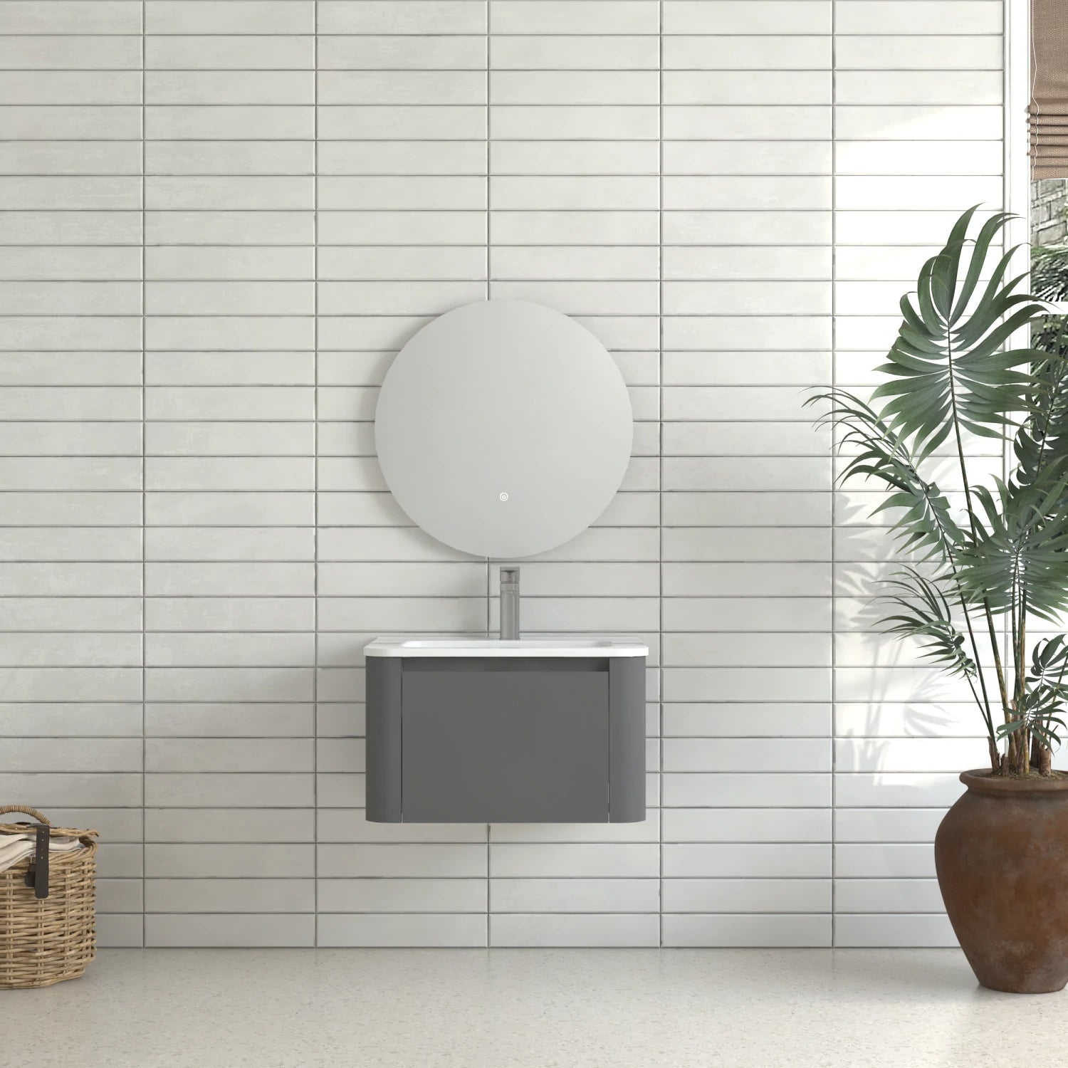 30" Grey Wall Mounted Bathroom Vanity with Basin - Luciddepo