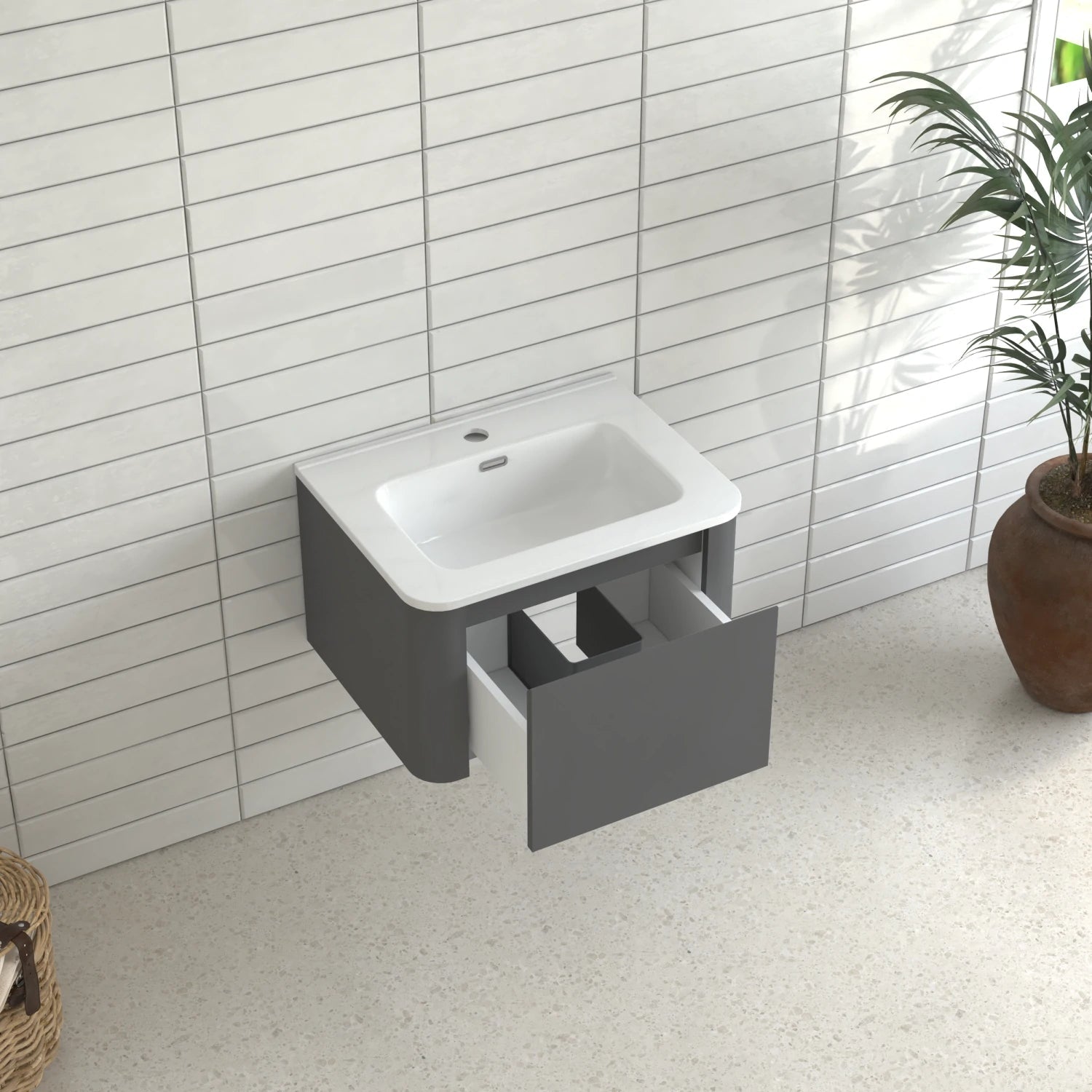 24" Grey Wall Mounted Bathroom Vanity with Basin - Luciddepo