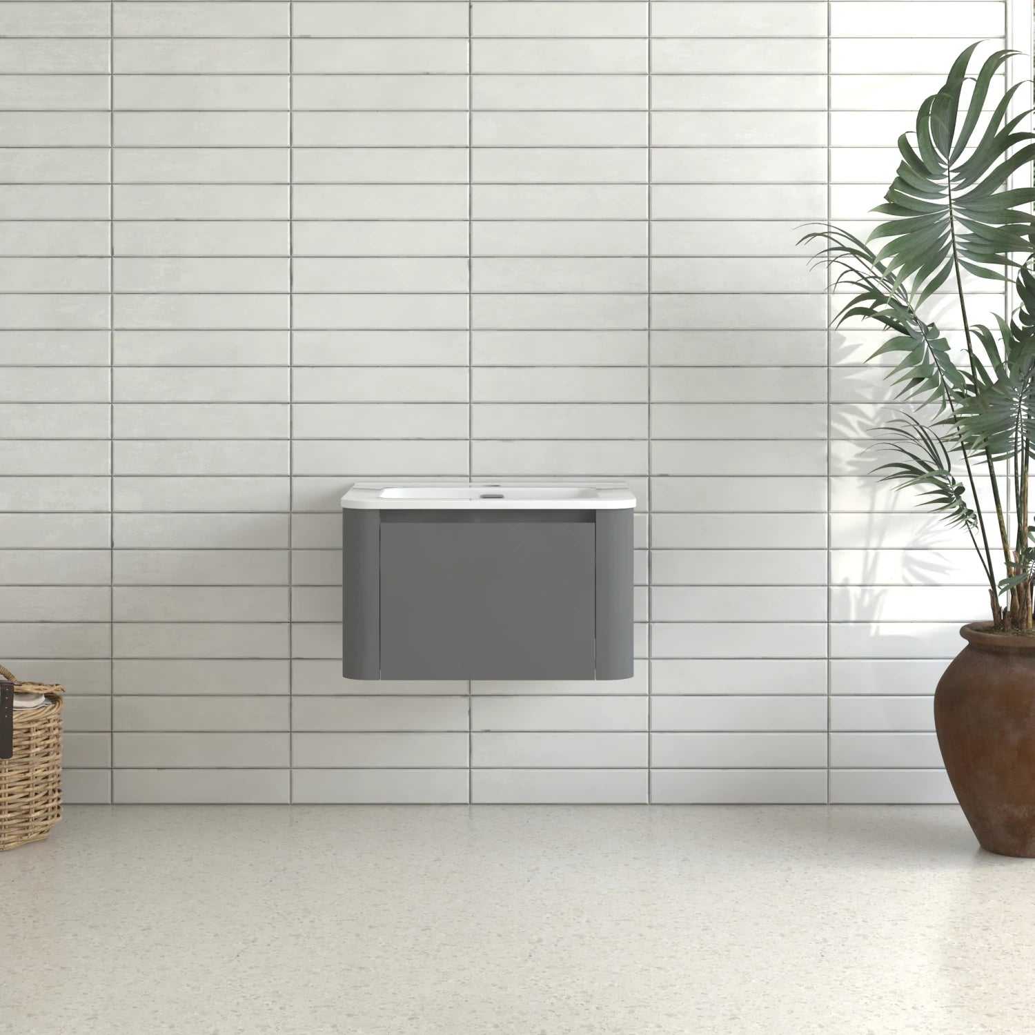 30" Grey Wall Mounted Bathroom Vanity with Basin - Luciddepo