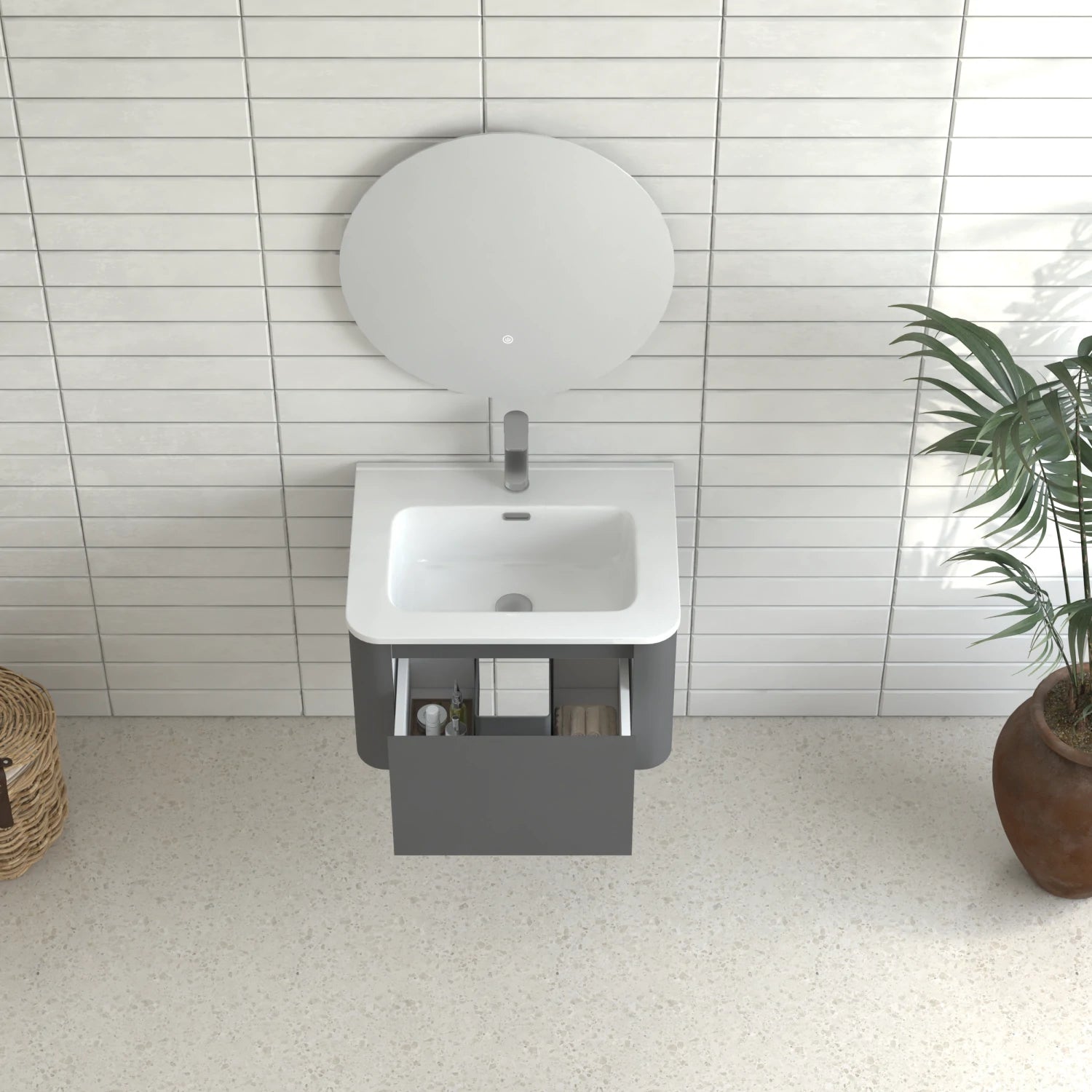 24" Grey Wall Mounted Bathroom Vanity with Basin - Luciddepo