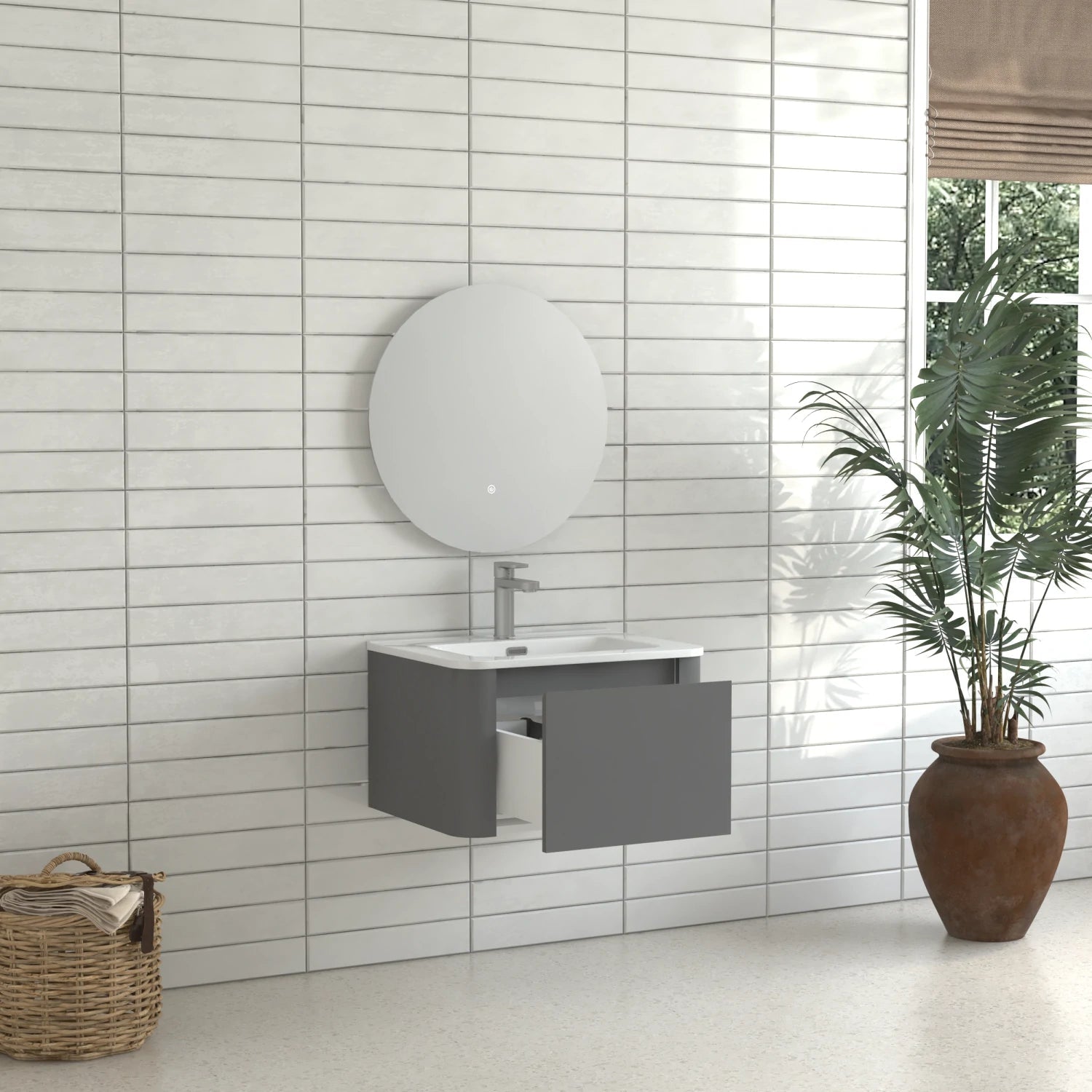 24" Grey Wall Mounted Bathroom Vanity with Basin - Luciddepo