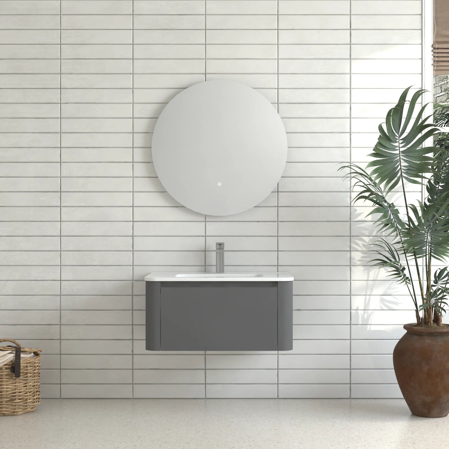 30" Grey Wall Mounted Bathroom Vanity with Basin - Luciddepo