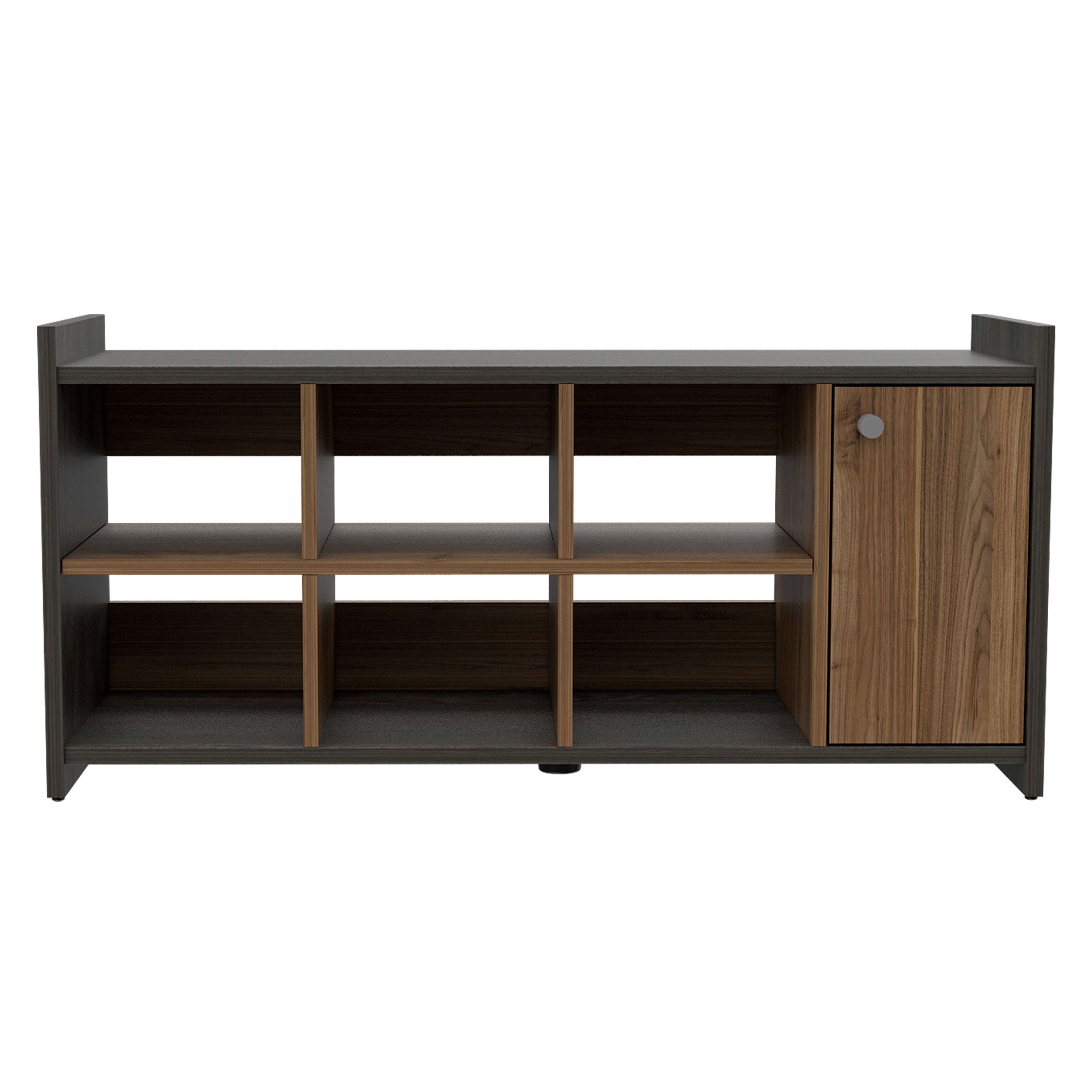 Modena Entryway Storage Unit Single Door, Six Cubbies, Six Shoes Capacity, Carbon Espresso / Mahogany - Luciddepo