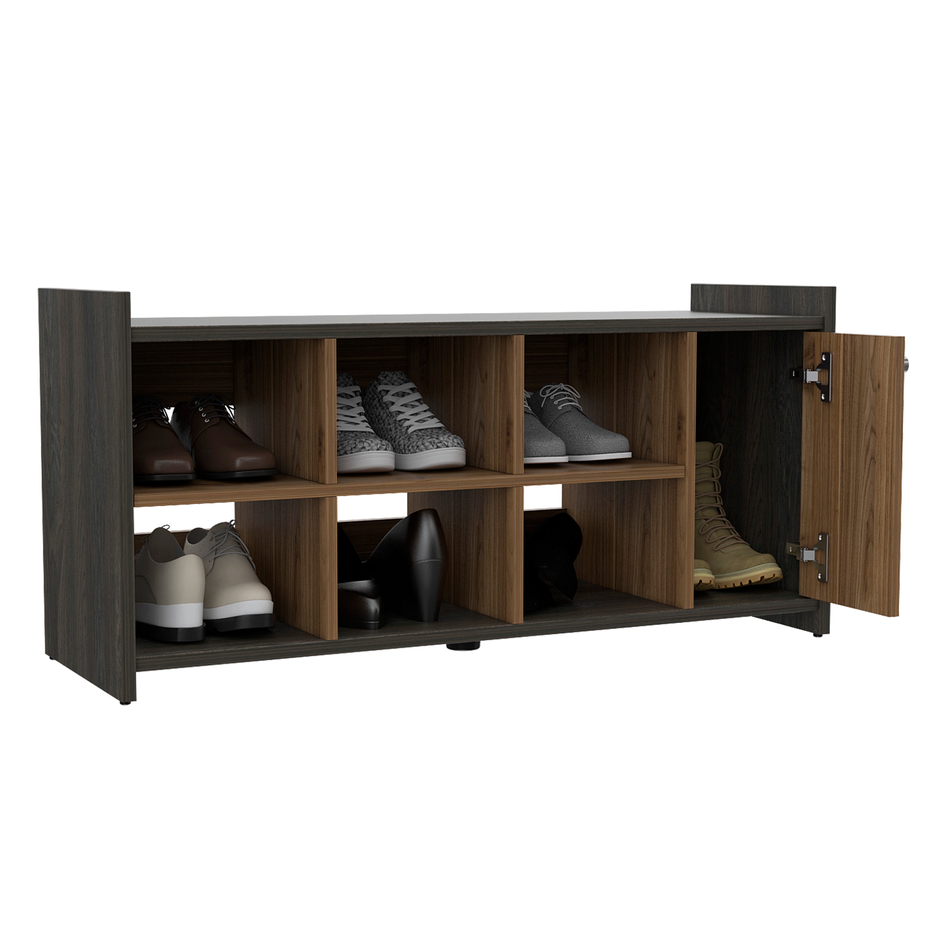 Modena Entryway Storage Unit Single Door, Six Cubbies, Six Shoes Capacity, Carbon Espresso / Mahogany - Luciddepo