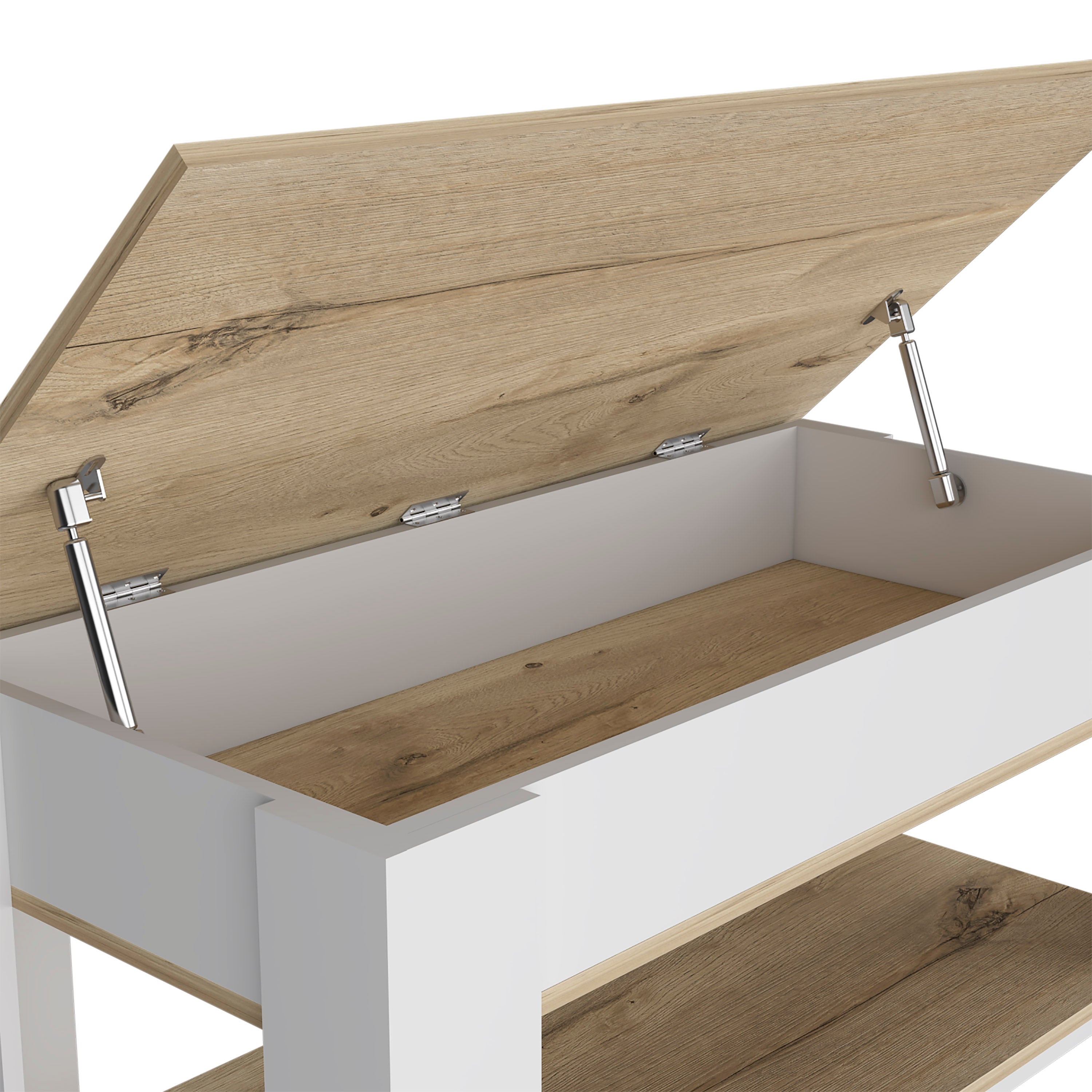 Saturn Storage Table, Four Legs, Lower Shelf, Light Oak / White - Luciddepo