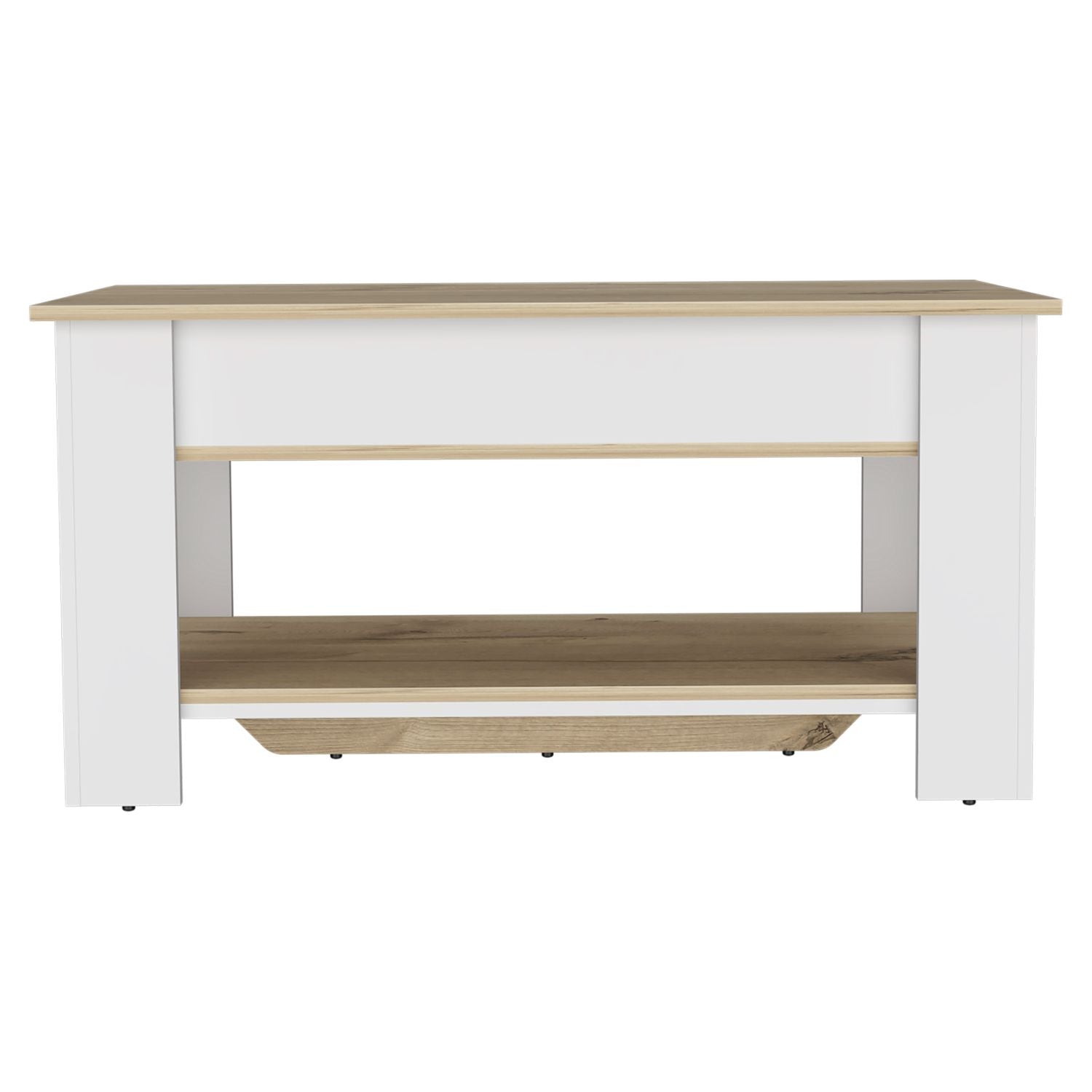 Saturn Storage Table, Four Legs, Lower Shelf, Light Oak / White - Luciddepo