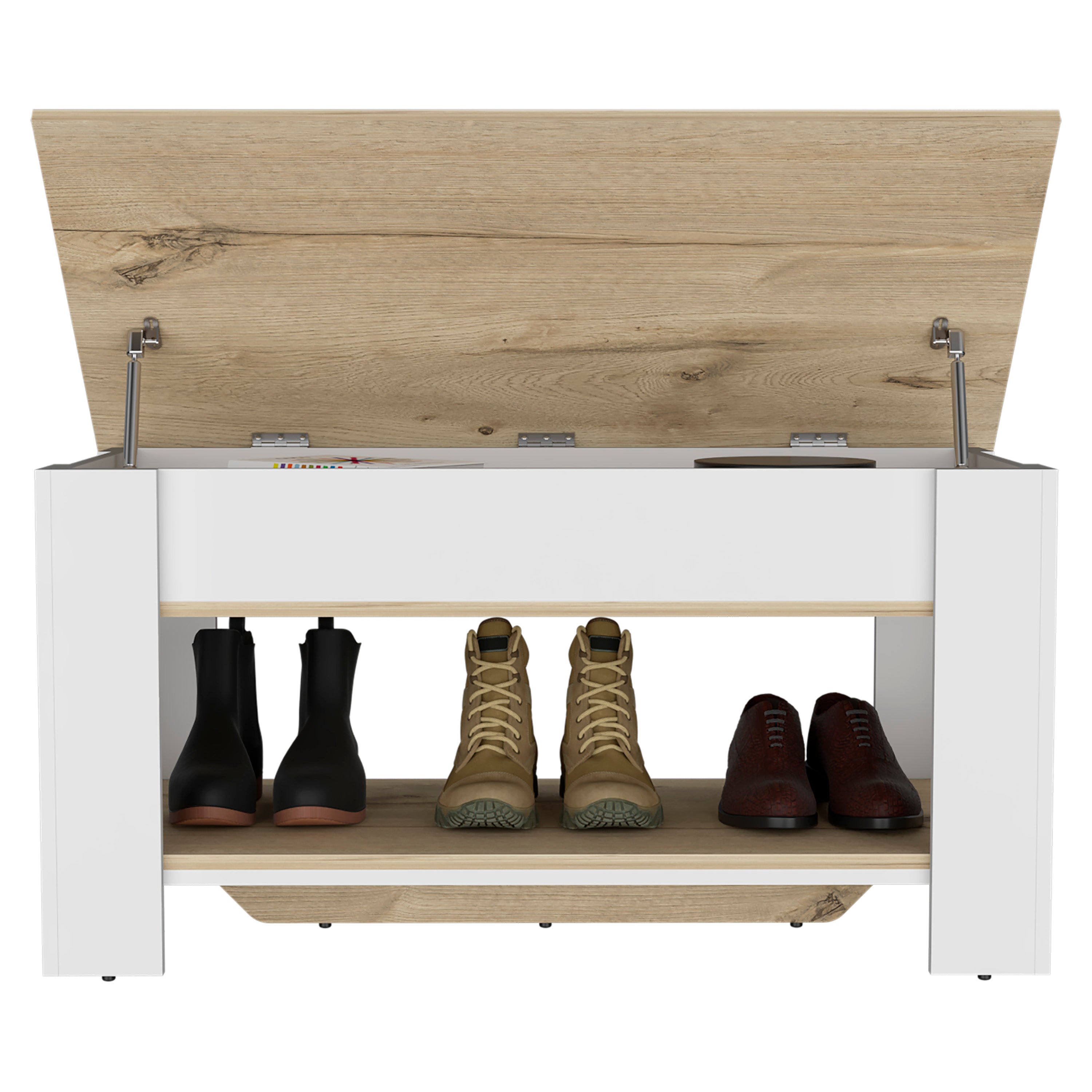 Saturn Storage Table, Four Legs, Lower Shelf, Light Oak / White - Luciddepo