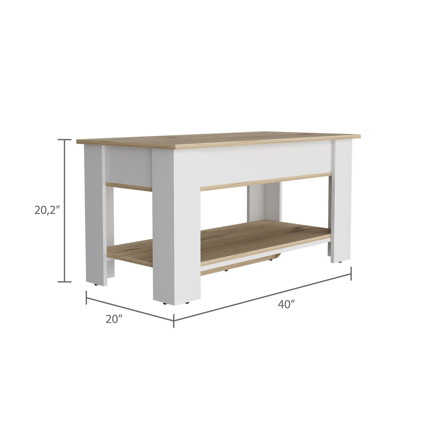 Saturn Storage Table, Four Legs, Lower Shelf, Light Oak / White - Luciddepo
