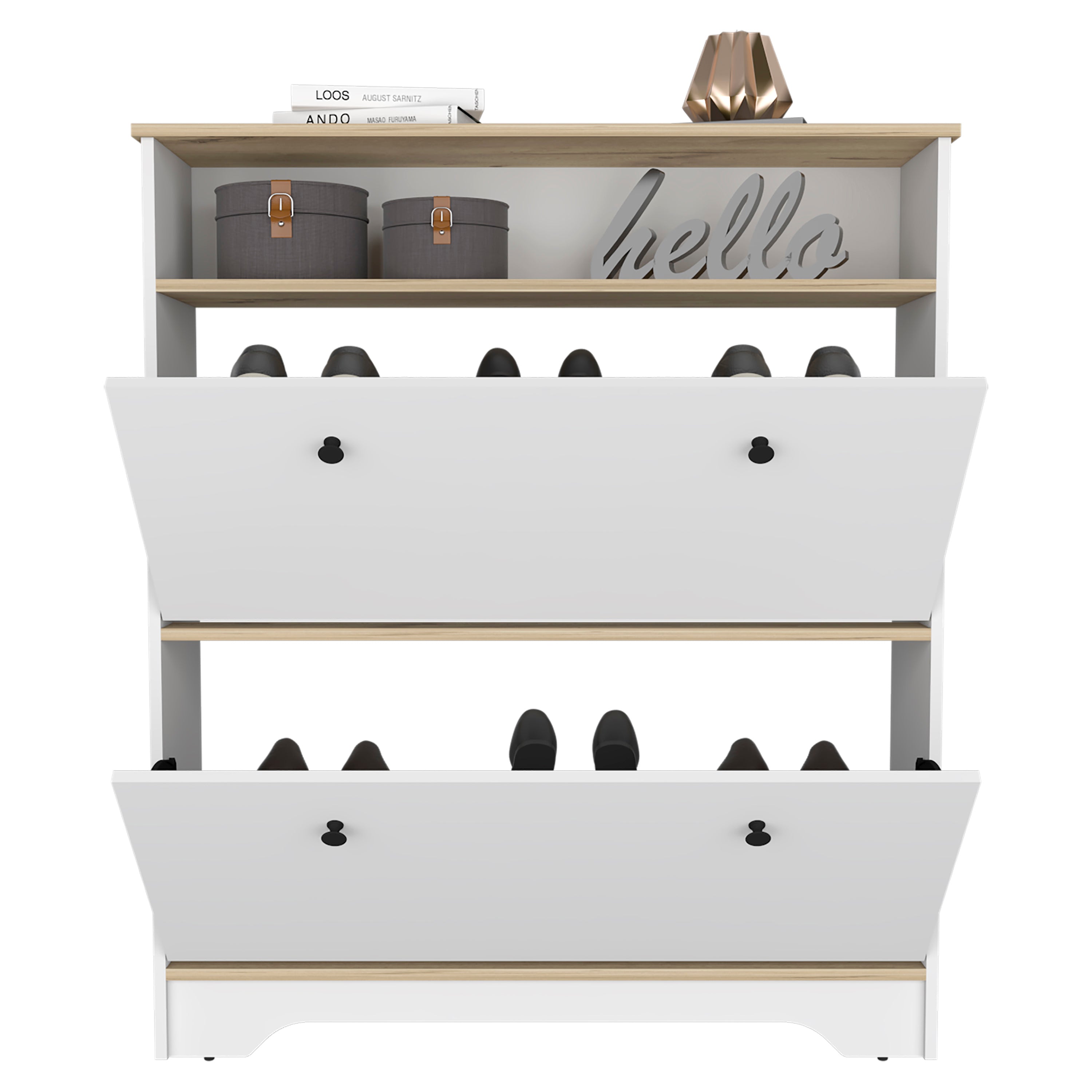 Wayne Shoe Rack, One Open Shelf, Superior Top, Light Oak / White - Luciddepo
