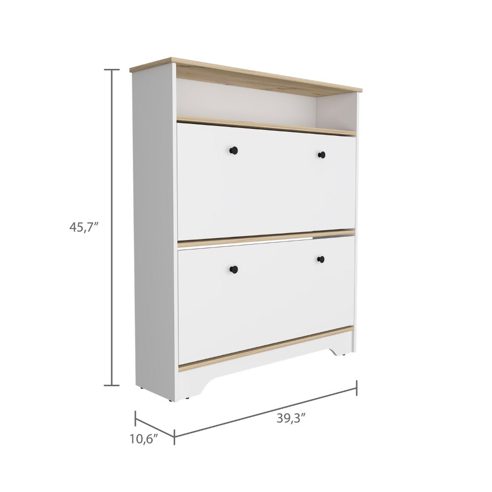 Wayne Shoe Rack, One Open Shelf, Superior Top, Light Oak / White - Luciddepo