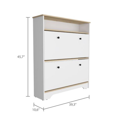 Wayne Shoe Rack, One Open Shelf, Superior Top, Light Oak / White - Luciddepo