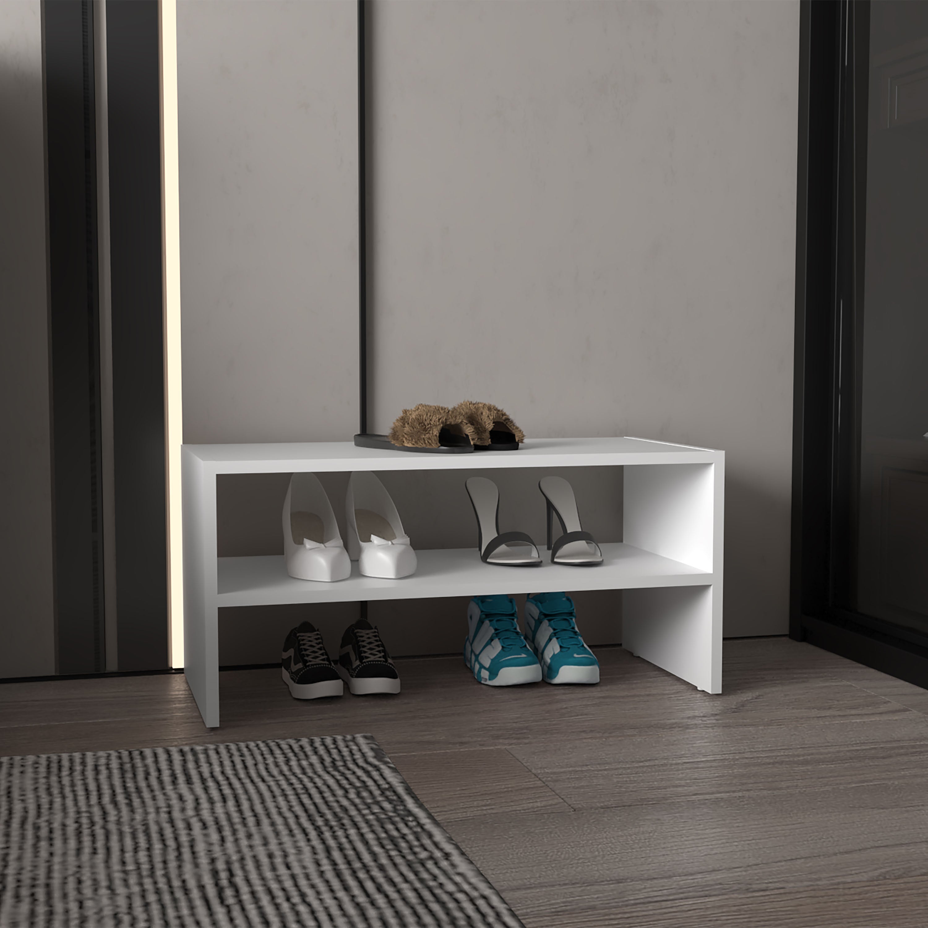 Ferry Shoe Rack with 2 Shelves, White - Luciddepo