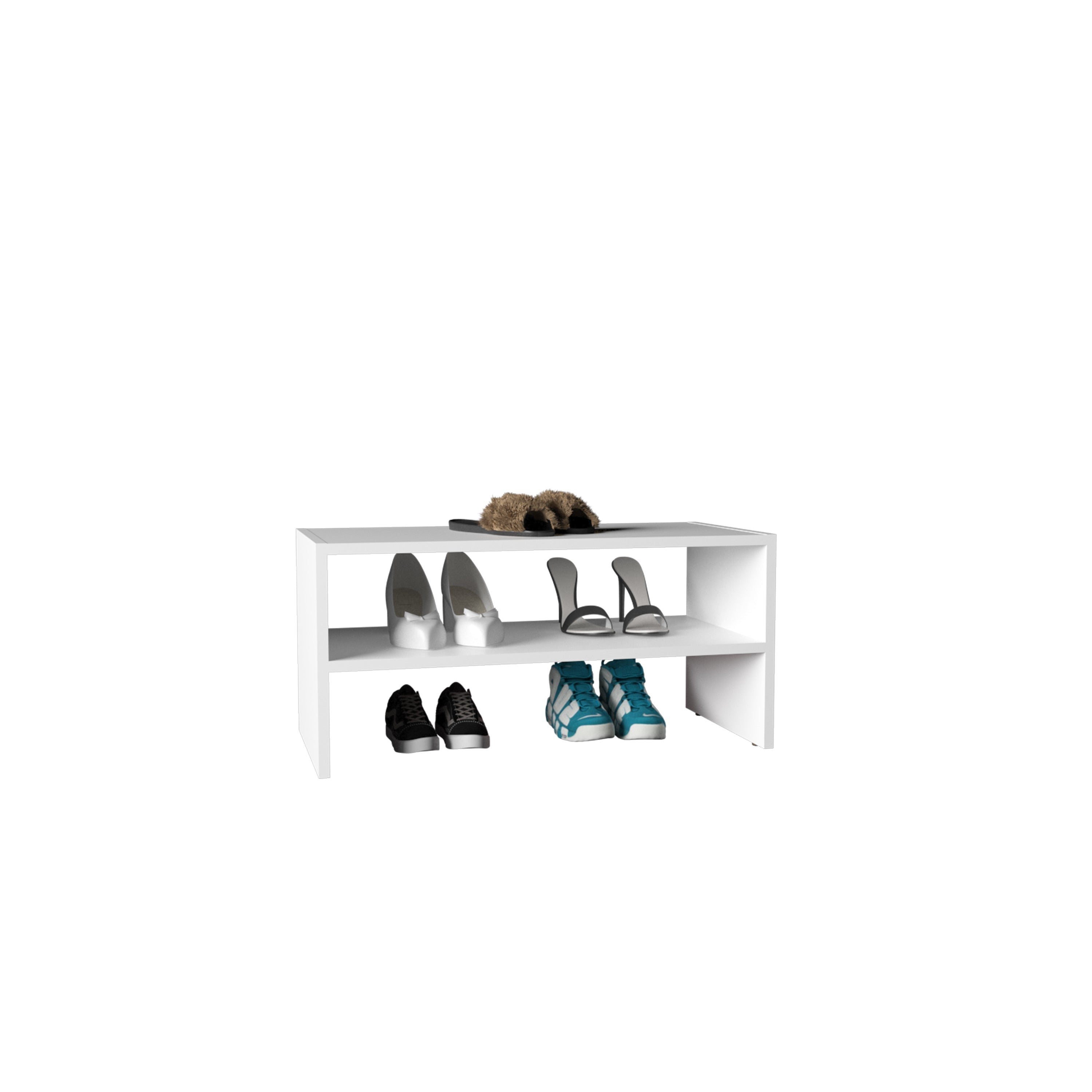 Ferry Shoe Rack with 2 Shelves, White - Luciddepo