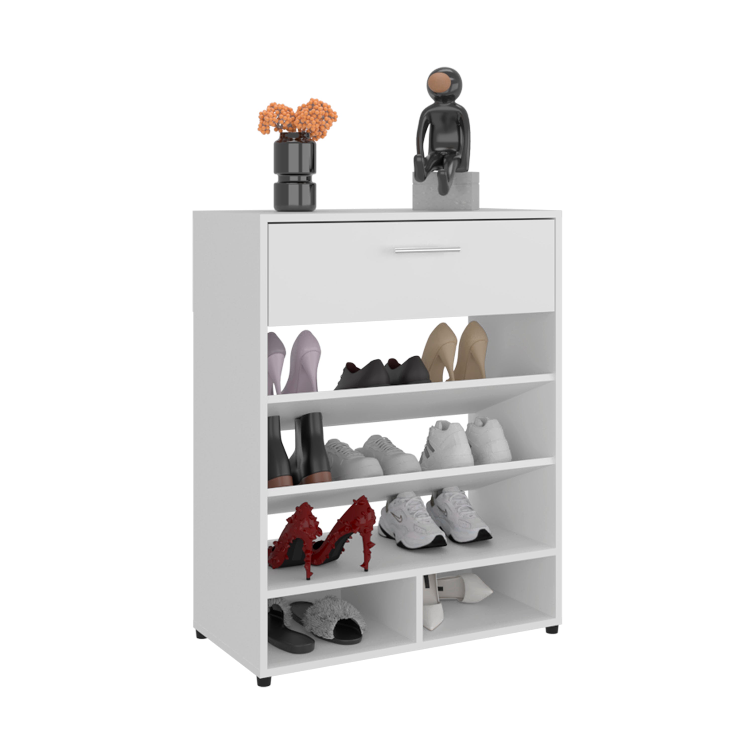 Kearns Shoe Rack, 1 Door, 4 Legs, 5 Shelves, White - Luciddepo
