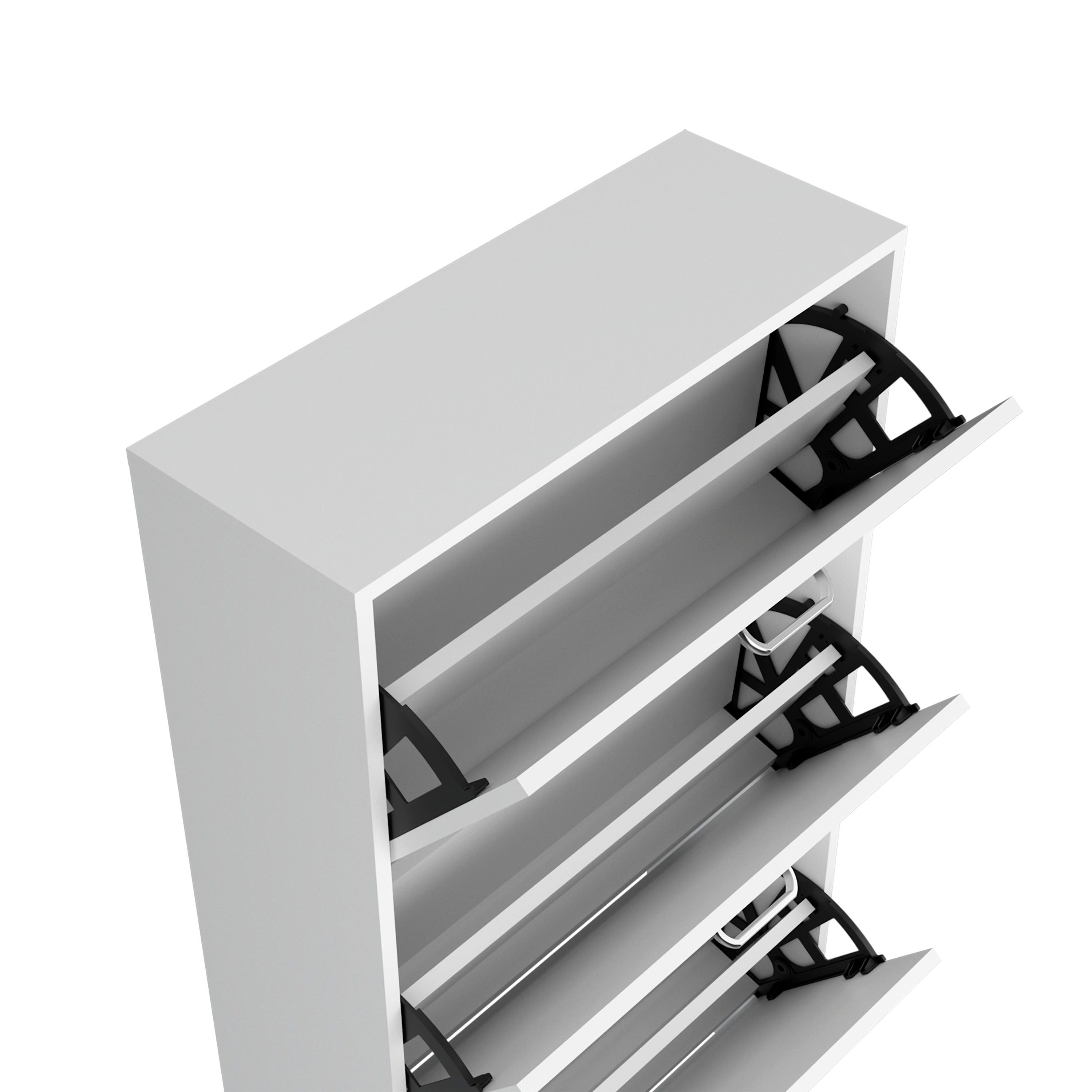 Crocker Shoe Rack, 3 Doors, 3 Shelves, White - Luciddepo
