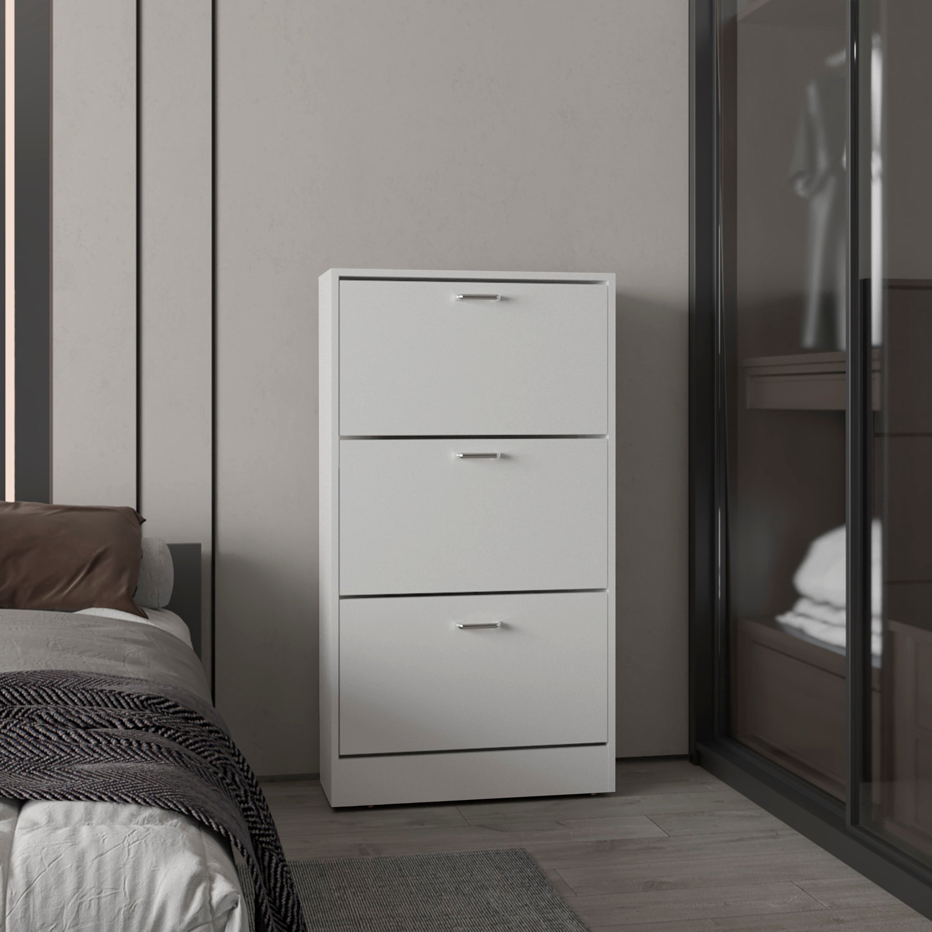 Crocker Shoe Rack, 3 Doors, 3 Shelves, White - Luciddepo