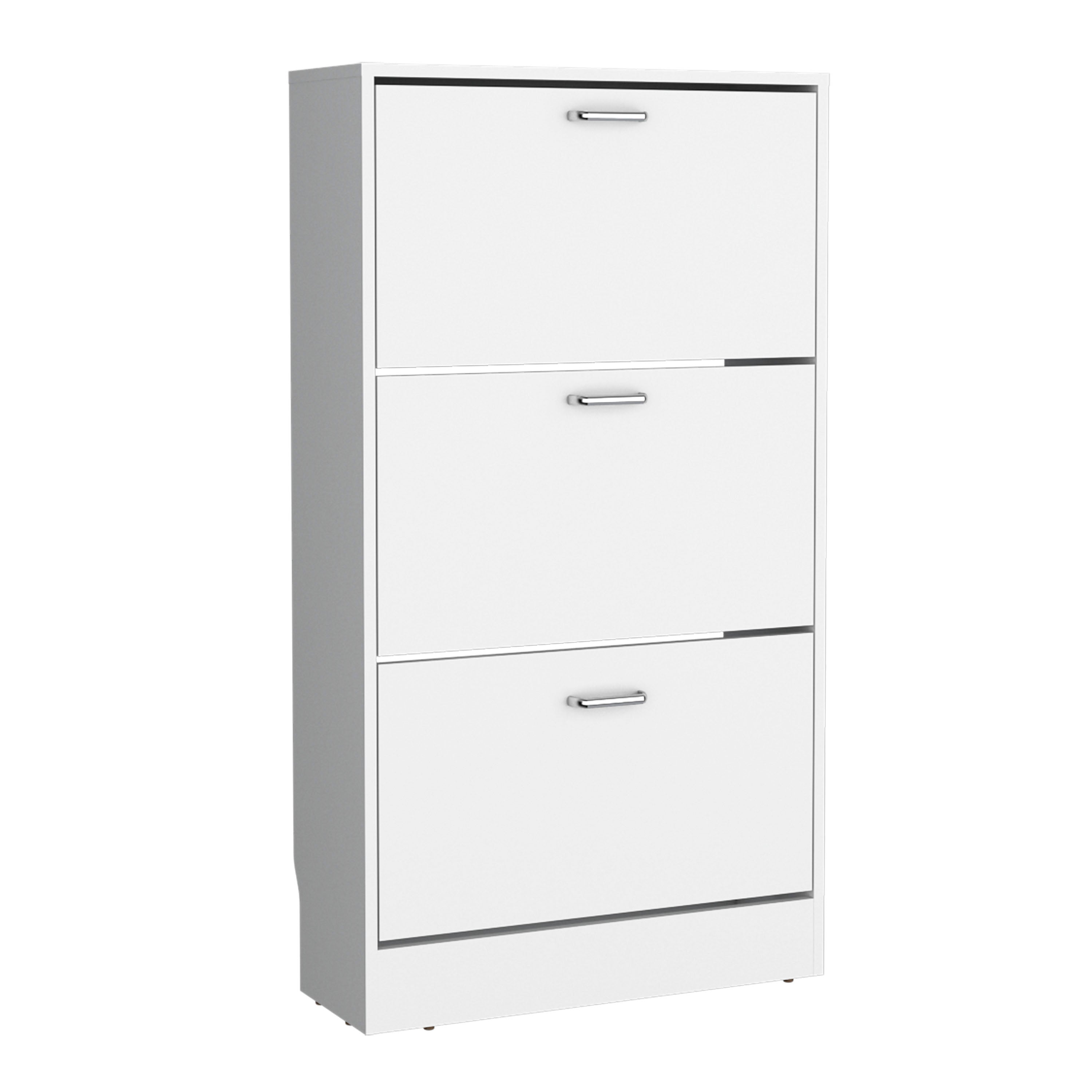 Crocker Shoe Rack, 3 Doors, 3 Shelves, White - Luciddepo