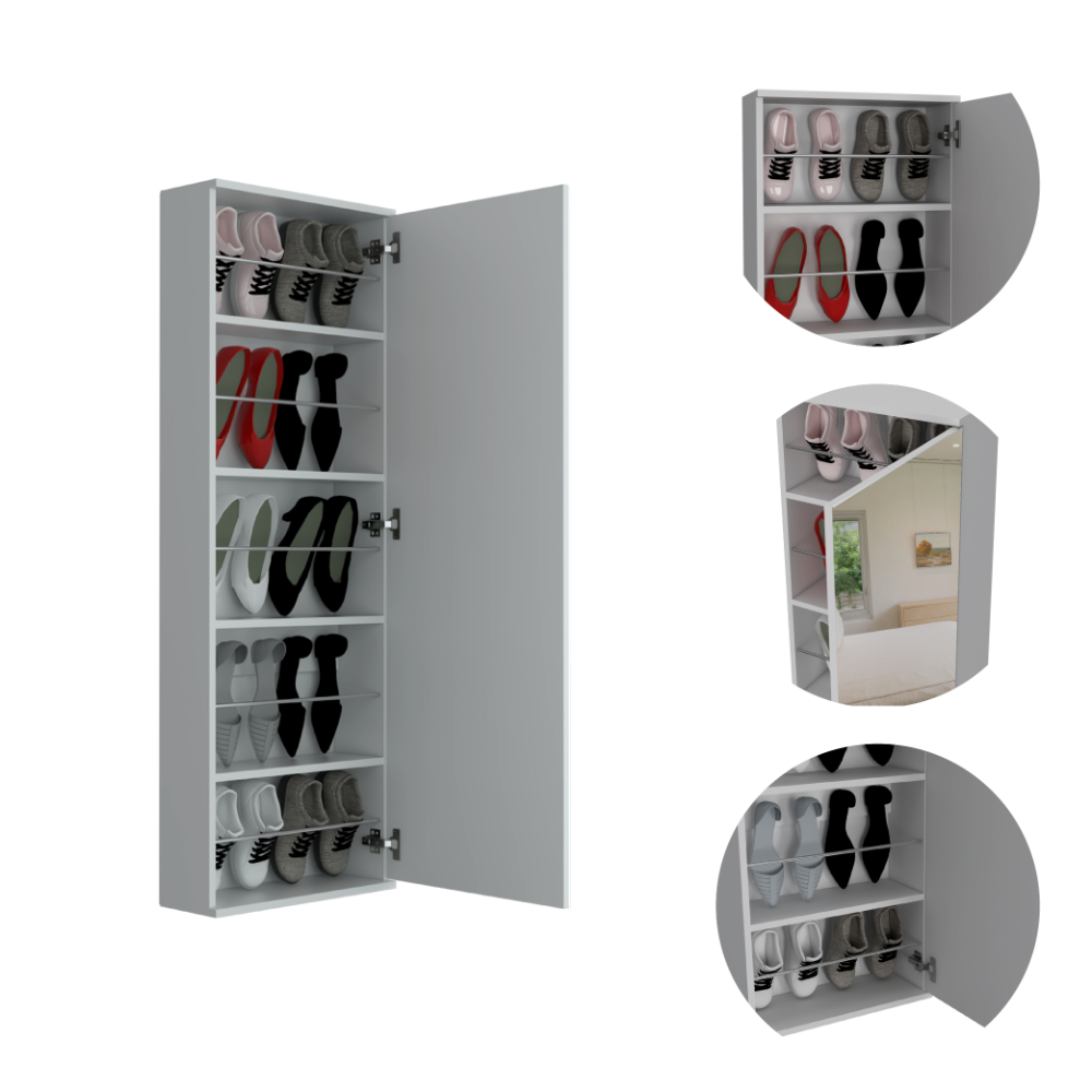 Baltimore Wall Mounted Shoe Rack, Mirror, Single Door, Ten Shoes Capacity,White - Luciddepo