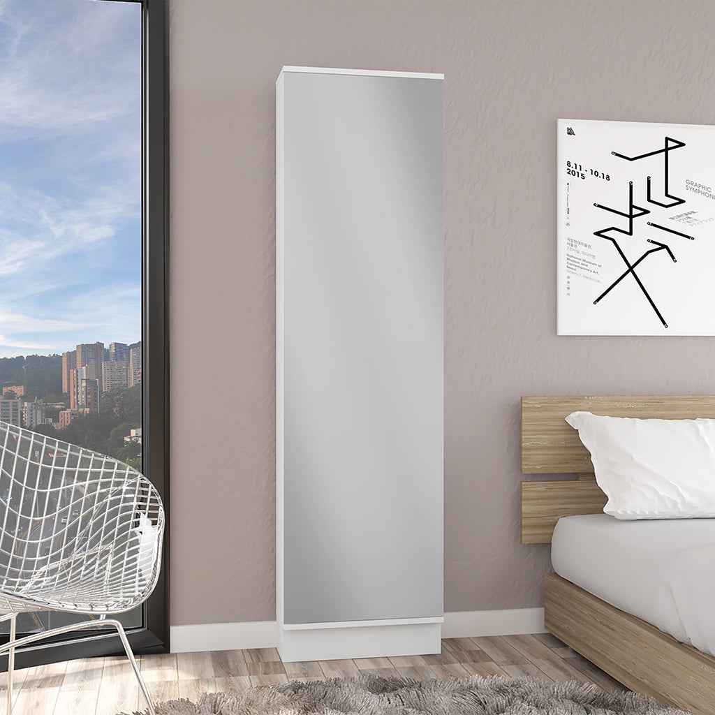 Charlotte Xl Shoe Rack, Five Interior Shelves, Mirror, Single Door Cabinet, White