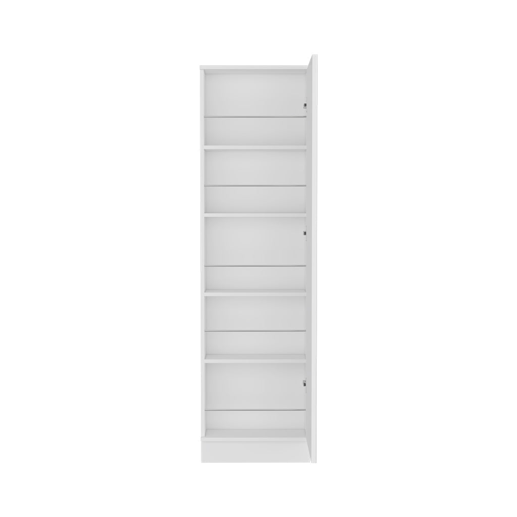 Charlotte Xl Shoe Rack, Five Interior Shelves, Mirror, Single Door Cabinet, White - Luciddepo
