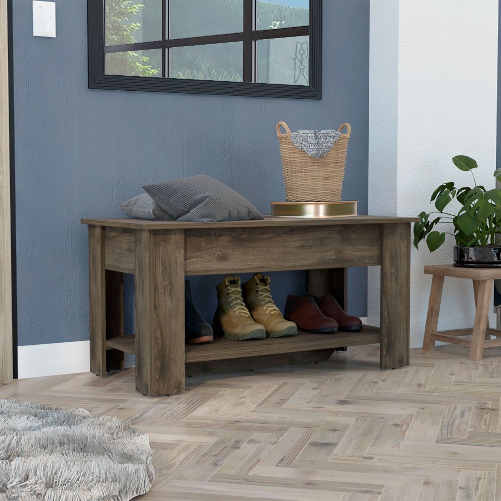 Saturn Storage Table, Four Legs, Lower Shelf, Dark Brown - Luciddepo