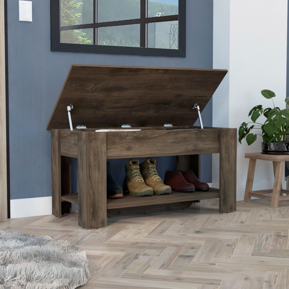 Saturn Storage Table, Four Legs, Lower Shelf, Dark Brown - Luciddepo