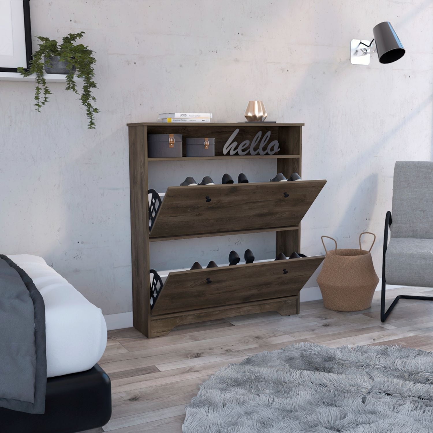 Wayne Shoe Rack, One Open Shelf, Superior Top, Dark Brown - Luciddepo