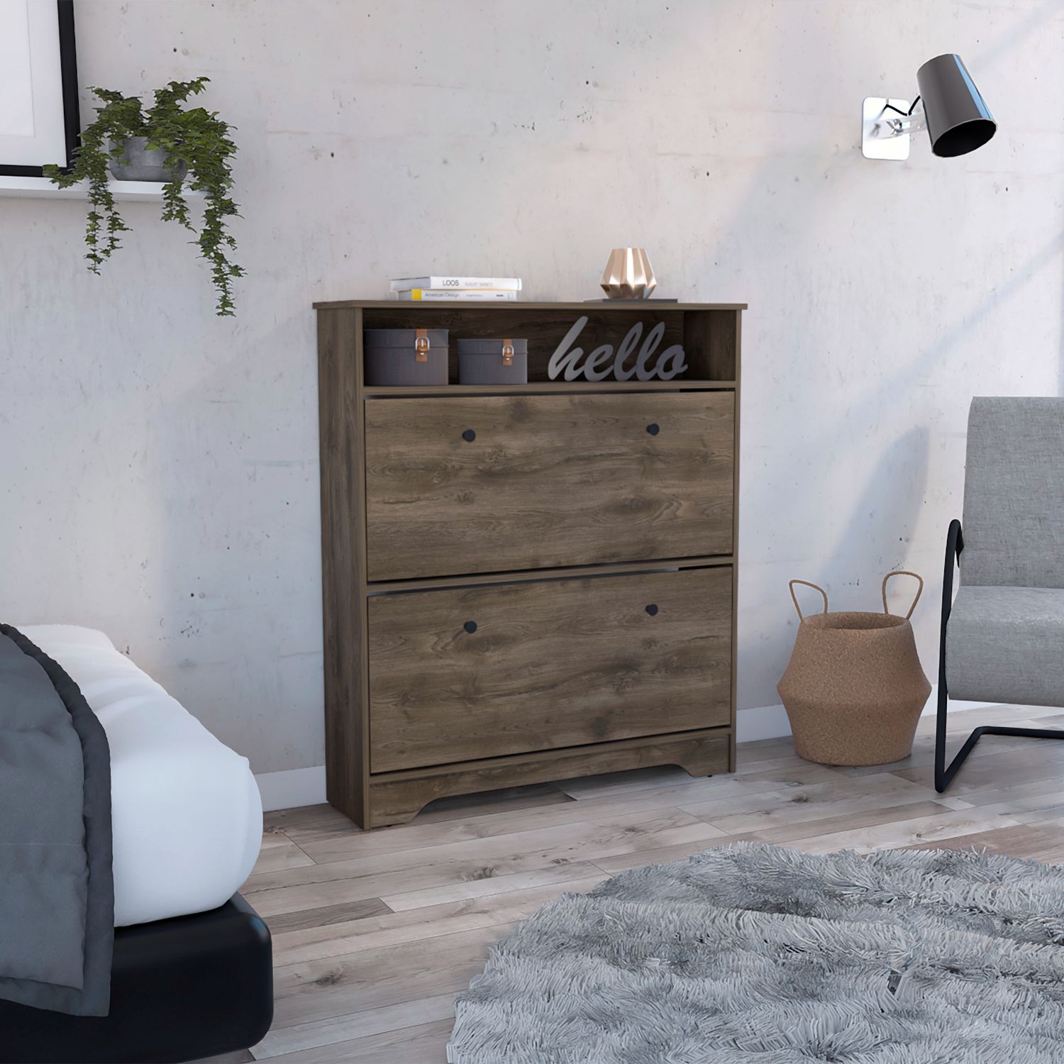 Wayne Shoe Rack, One Open Shelf, Superior Top, Dark Brown - Luciddepo