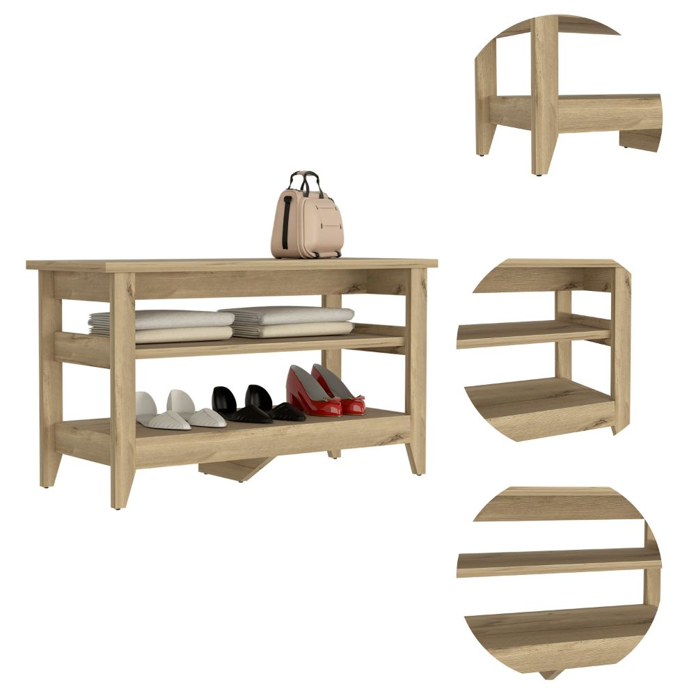 Mason Storage Bench, Two Open Shelves, Light Oak - Luciddepo