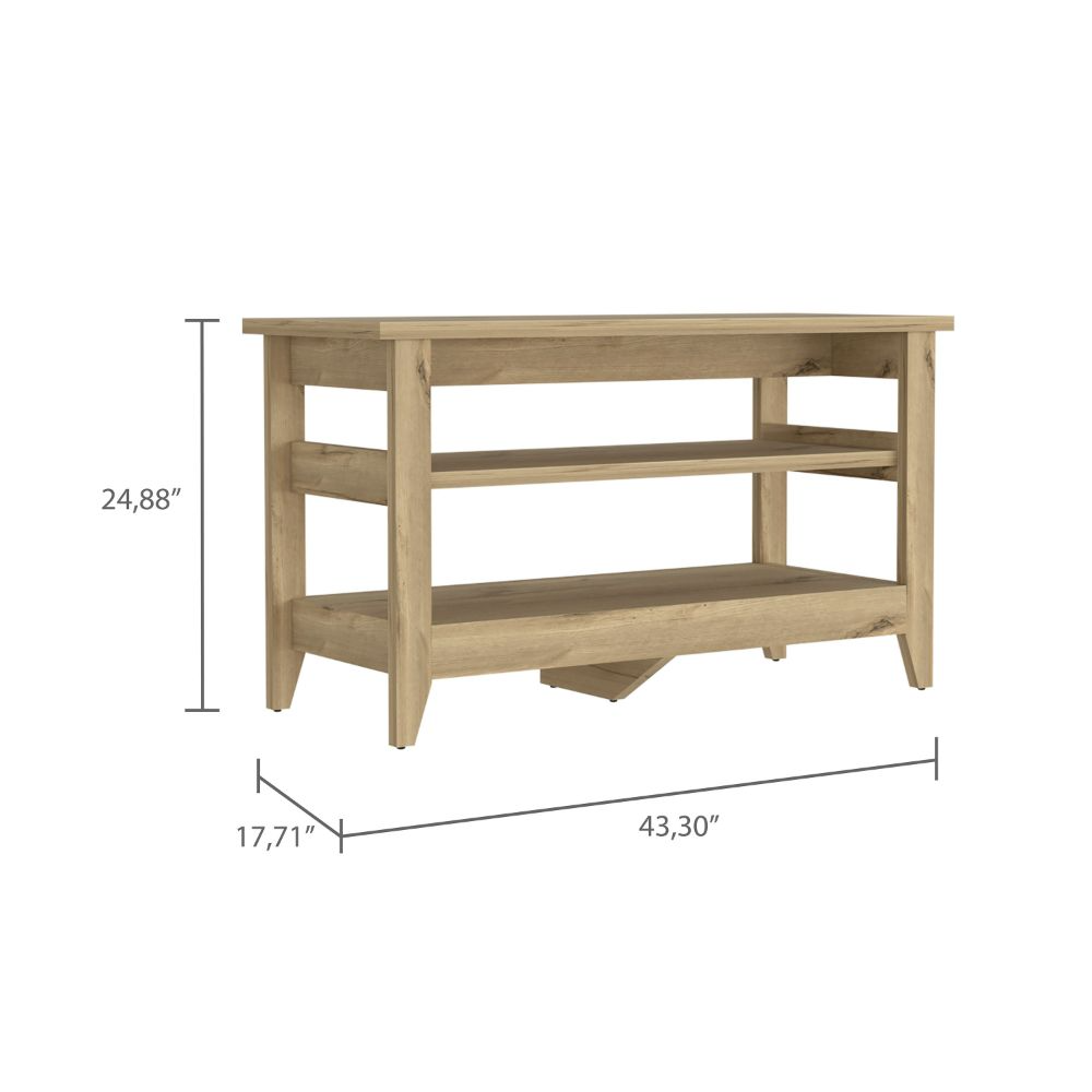 Mason Storage Bench, Two Open Shelves, Light Oak - Luciddepo