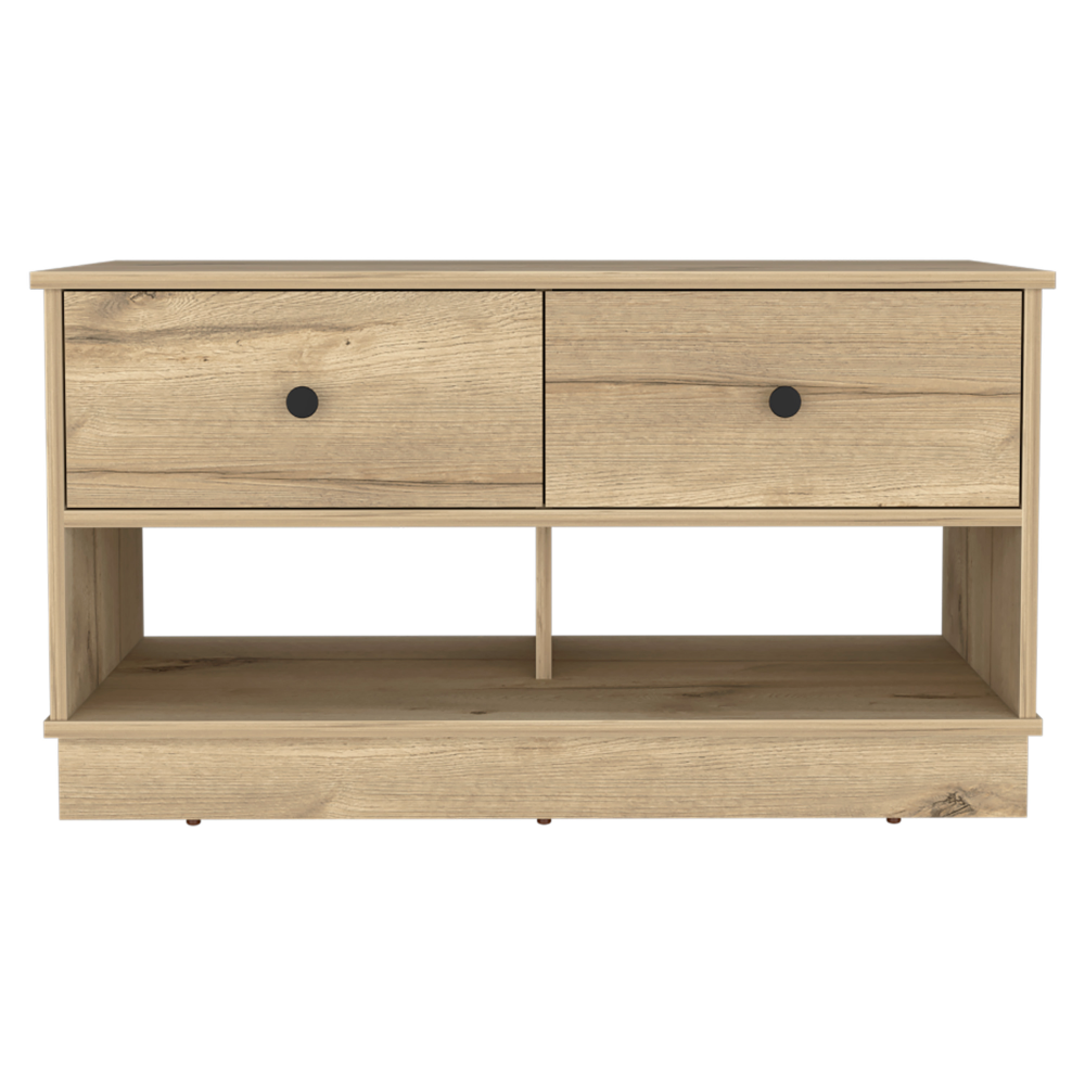 Uranus Storage Bench, Two Drawers, Two Open Shelves, Light Oak - Luciddepo
