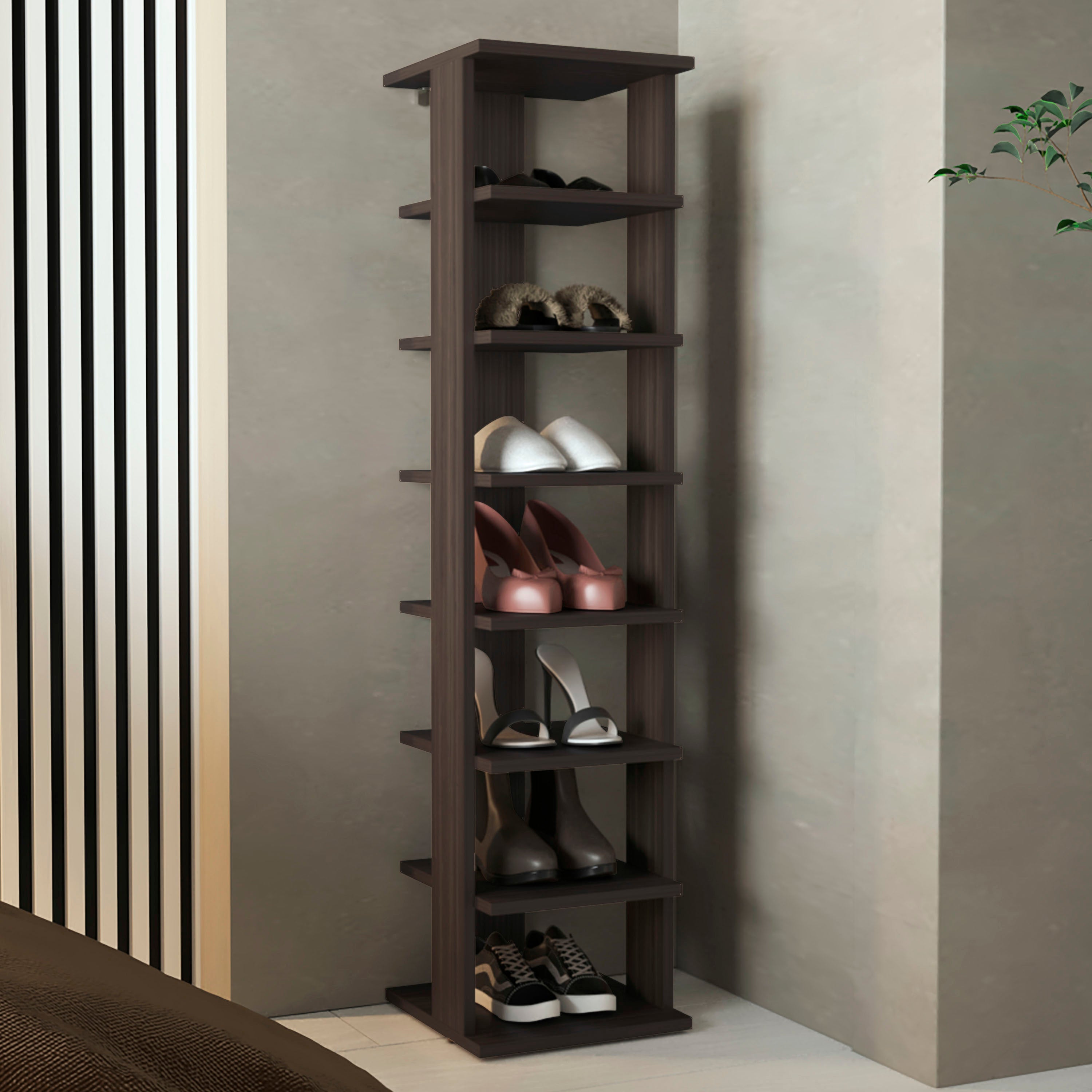 Glacier Shoe Rack, 7 Shelves, Gray Walnut - Luciddepo