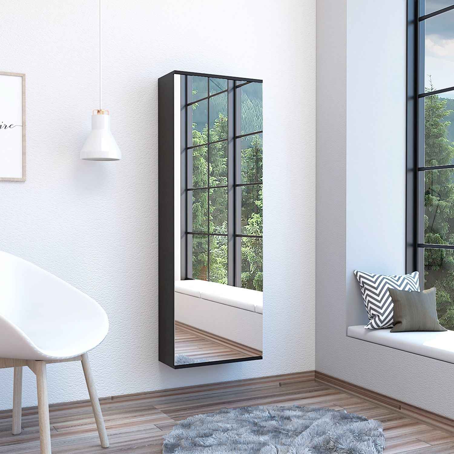 Baltimore Wall Mounted Shoe Rack, Mirror, Single Door, Ten Shoes Capacity, Black