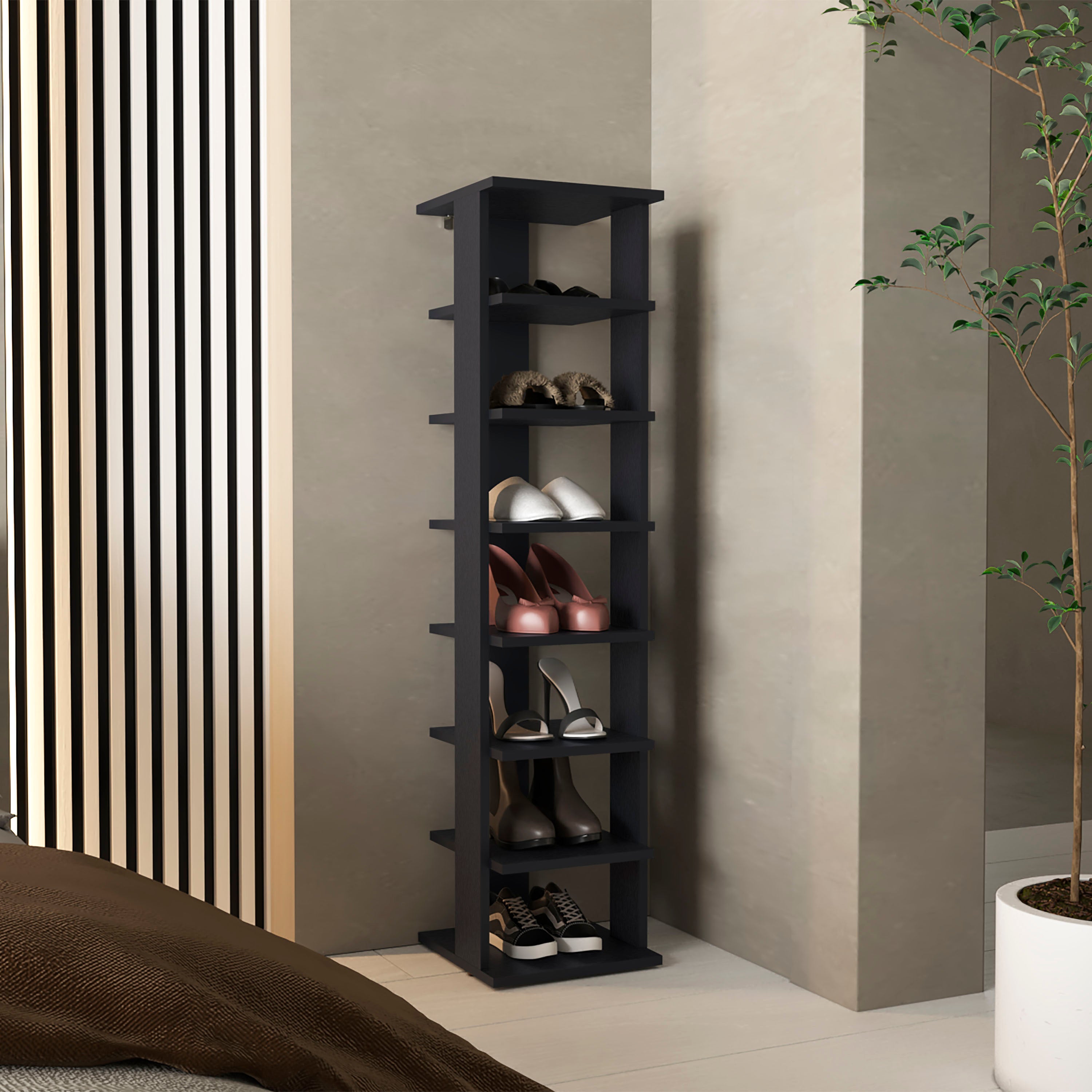 Glacier Shoe Rack, 7 Shelves, Black - Luciddepo