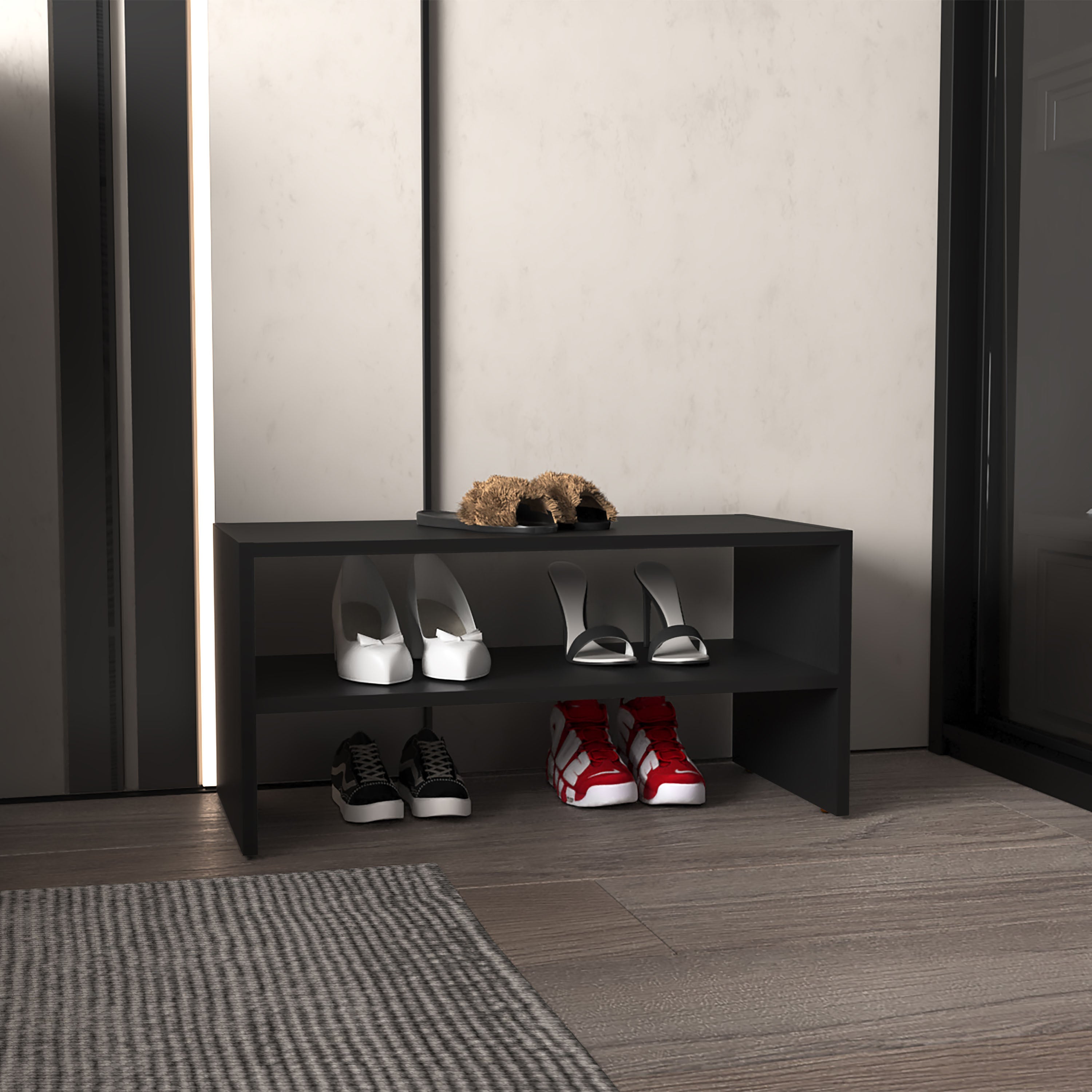 Ferry Shoe Rack with 2 Shelves, Black - Luciddepo