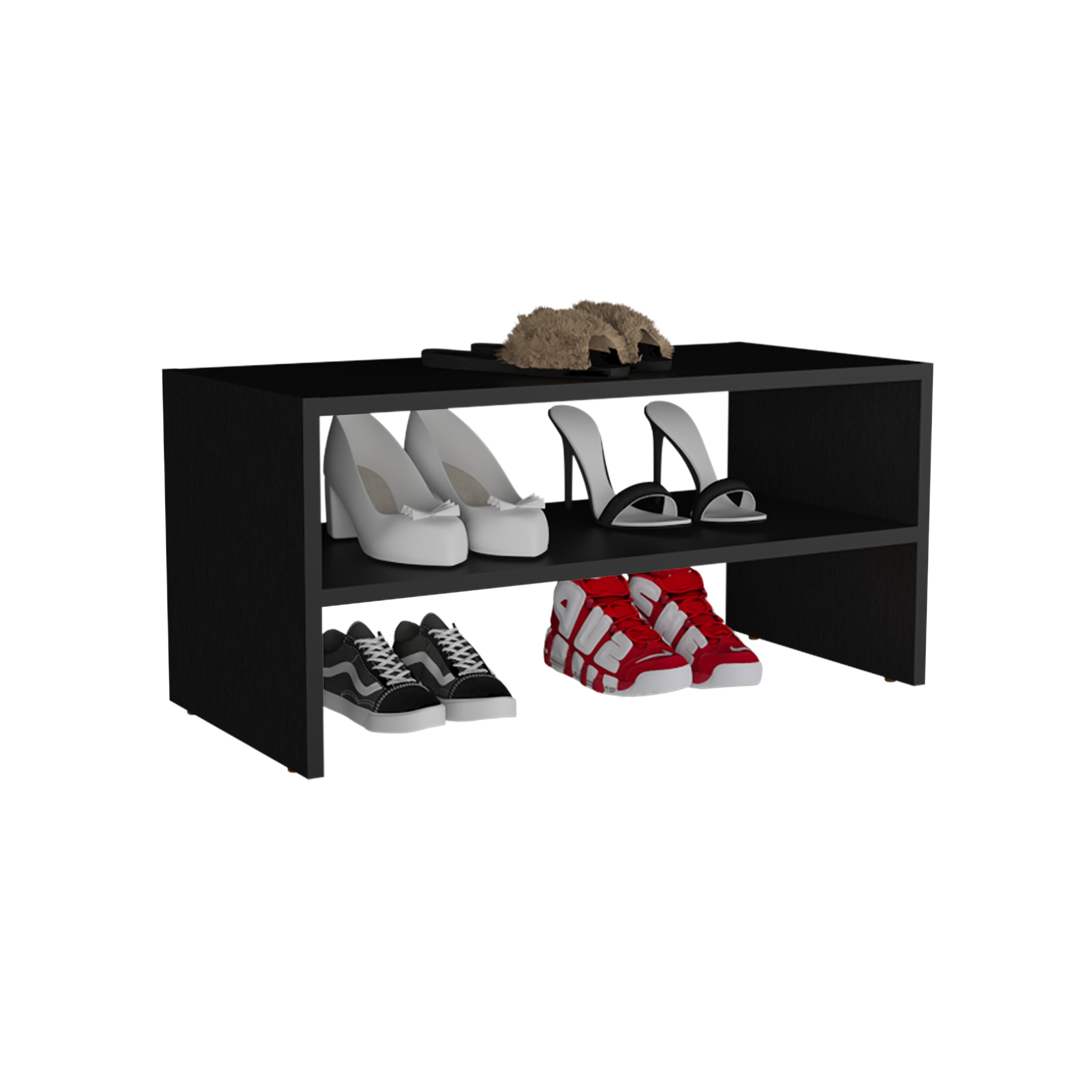 Ferry Shoe Rack with 2 Shelves, Black - Luciddepo