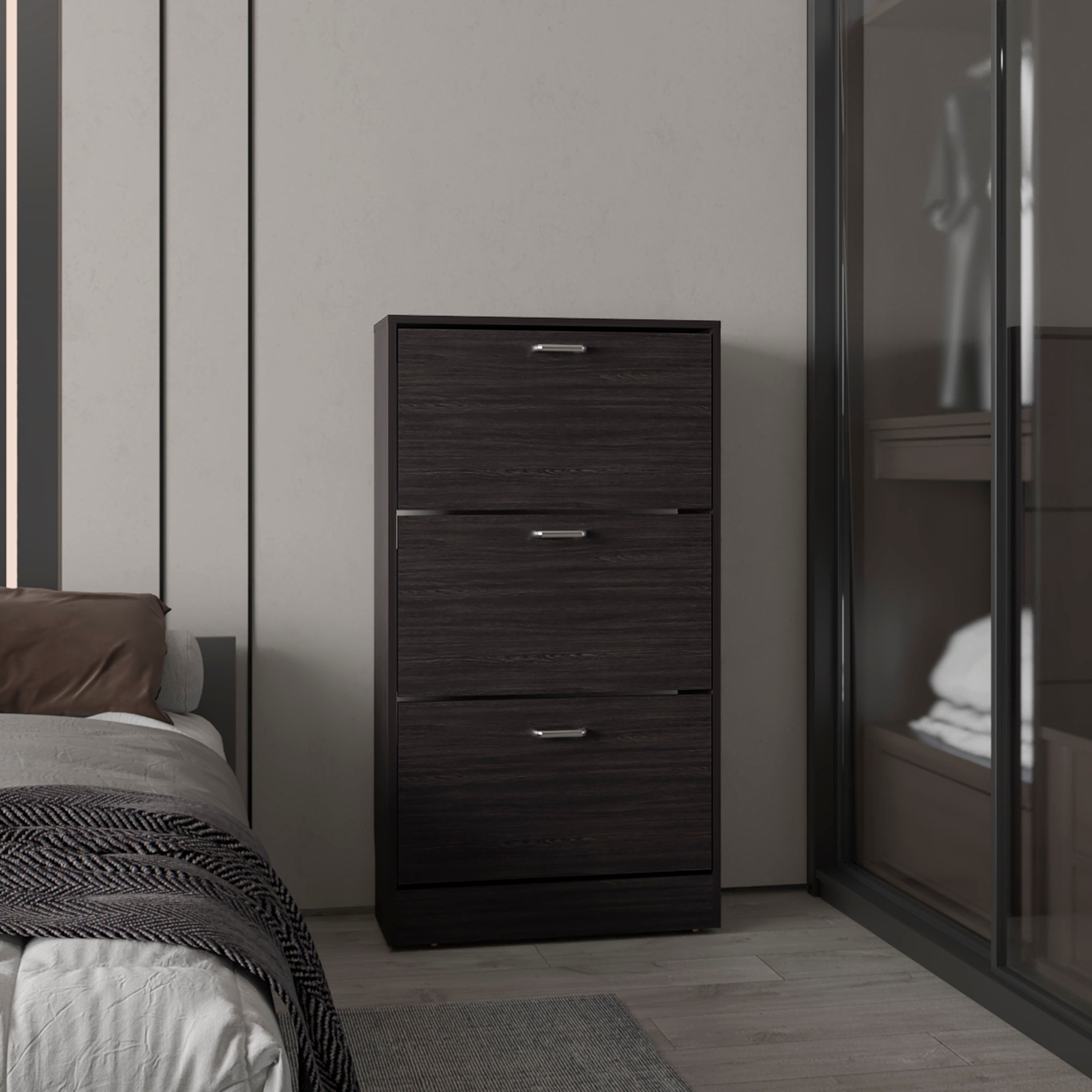 Crocker Shoe Rack, 3 Doors, 3 Shelves, Black Wengue - Luciddepo