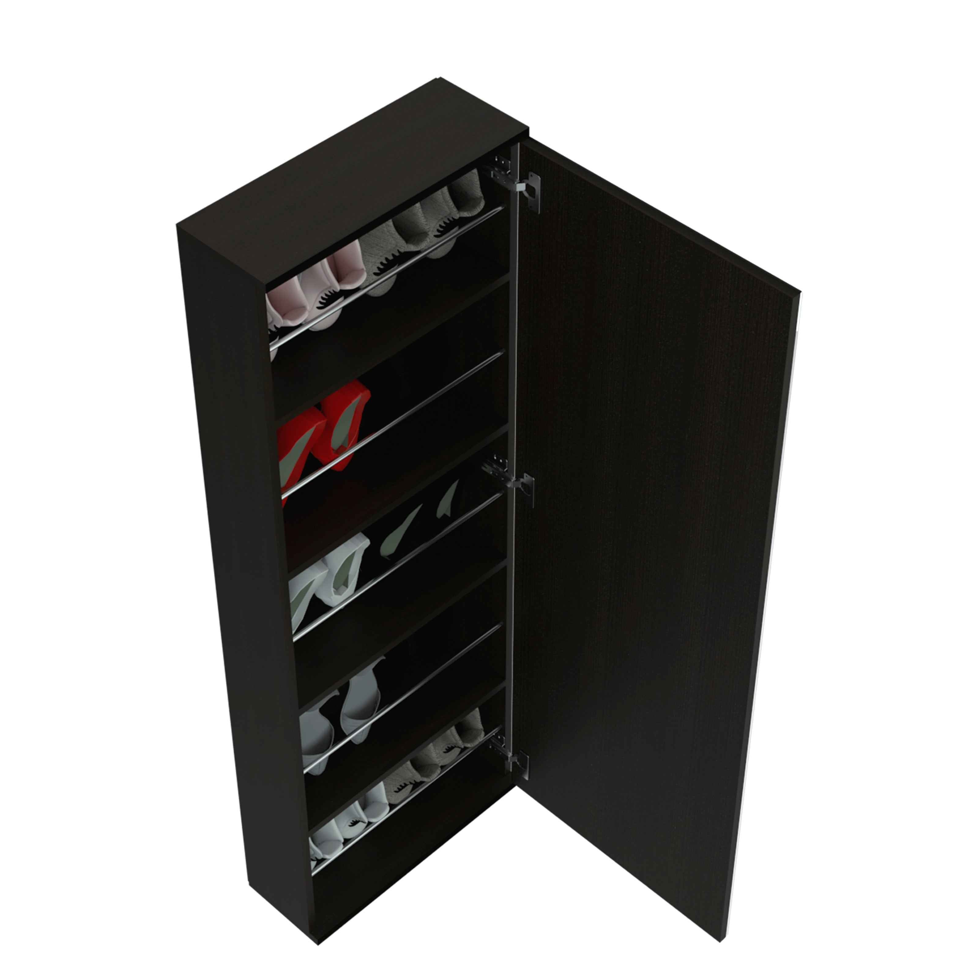 Baltimore Wall Mounted Shoe Rack, Mirror, Single Door, Ten Shoes Capacity, Black