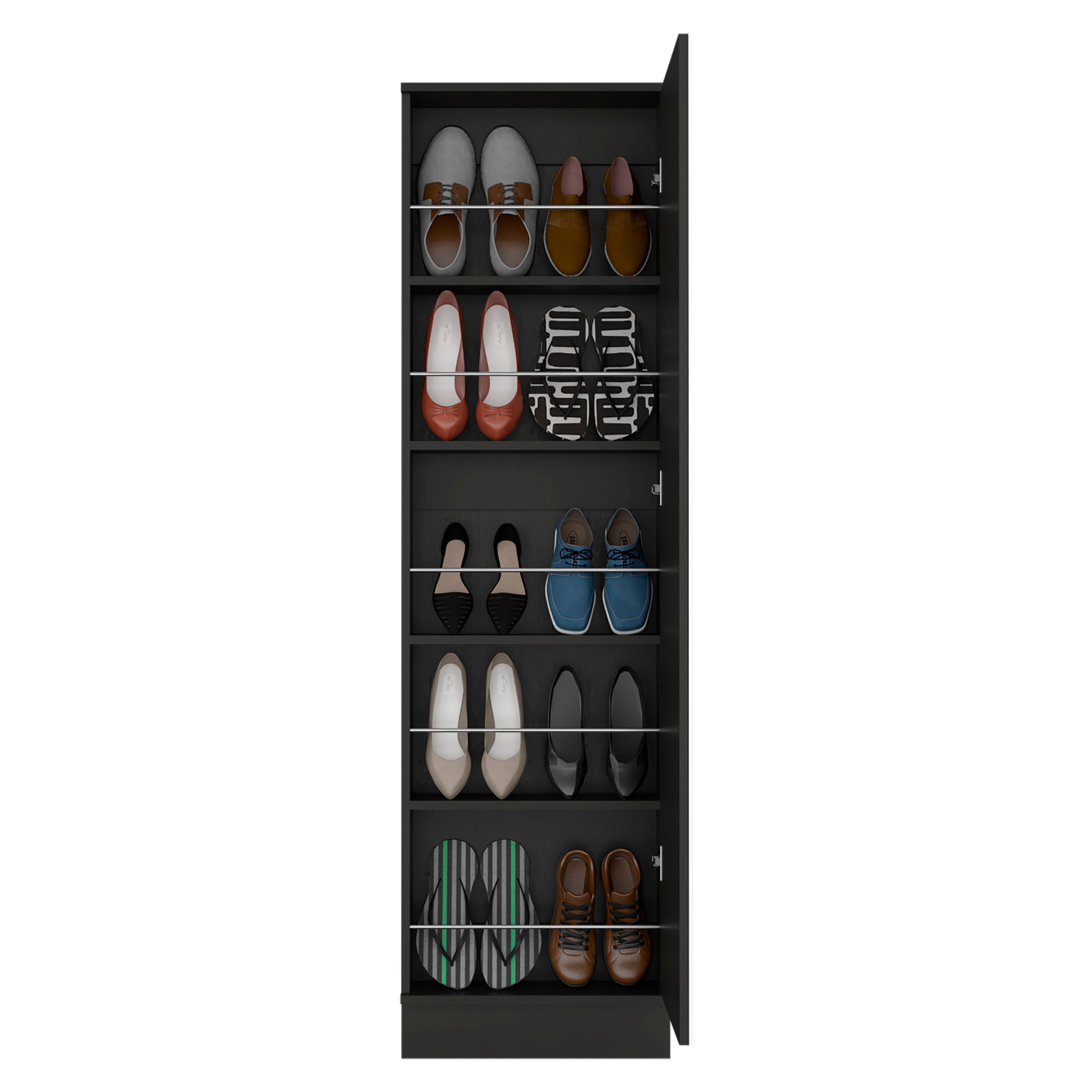 Charlotte Xl Shoe Rack, Five Interior Shelves, Mirror, Single Door Cabinet, Black - Luciddepo